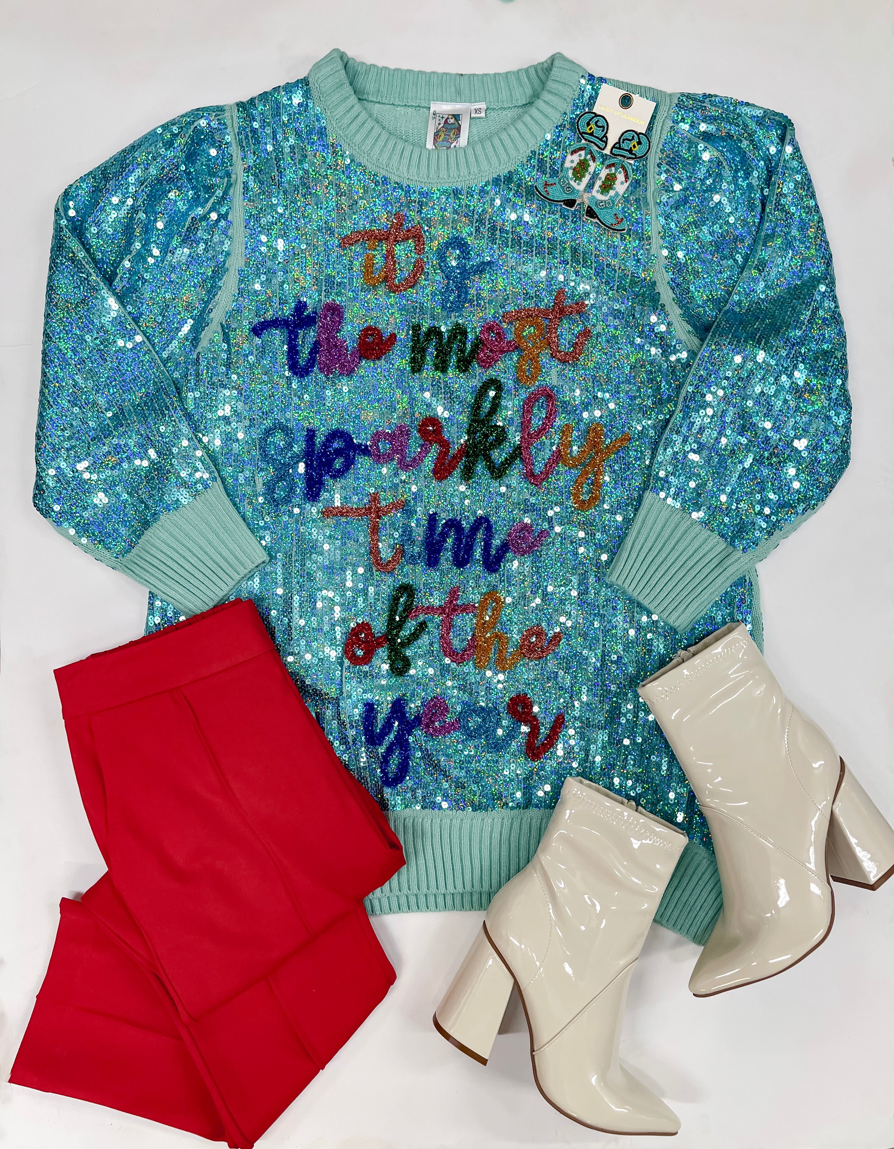 Queen Of Sparkles | Most Sparkly Time Of The Year Sequin Dress in Aqua - Giddy Up Glamour Boutique