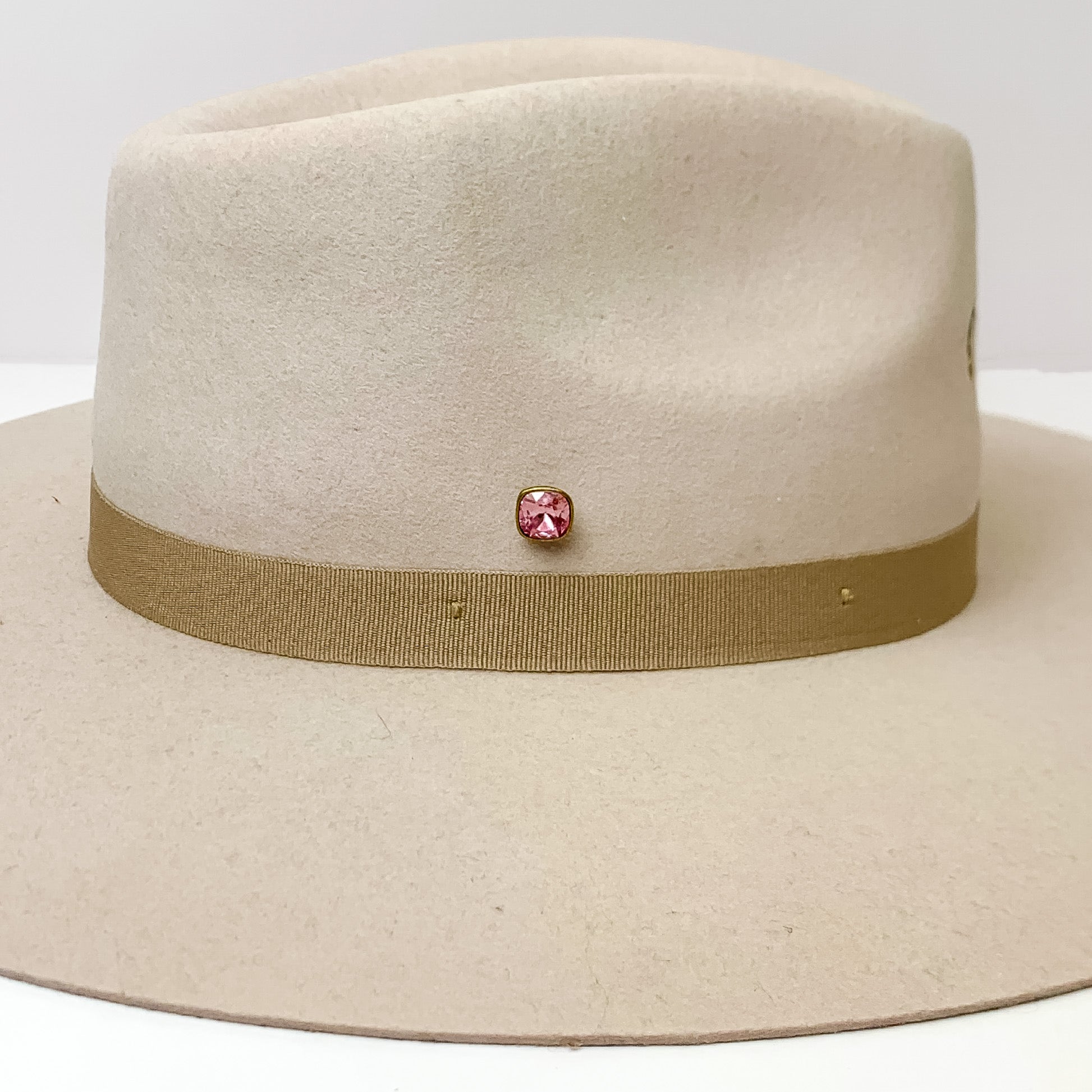 Pink Panache | Bronze Tone 10mm Hat Pin with Light Rose Cushion Cut Crystal - Giddy Up Glamour Boutique