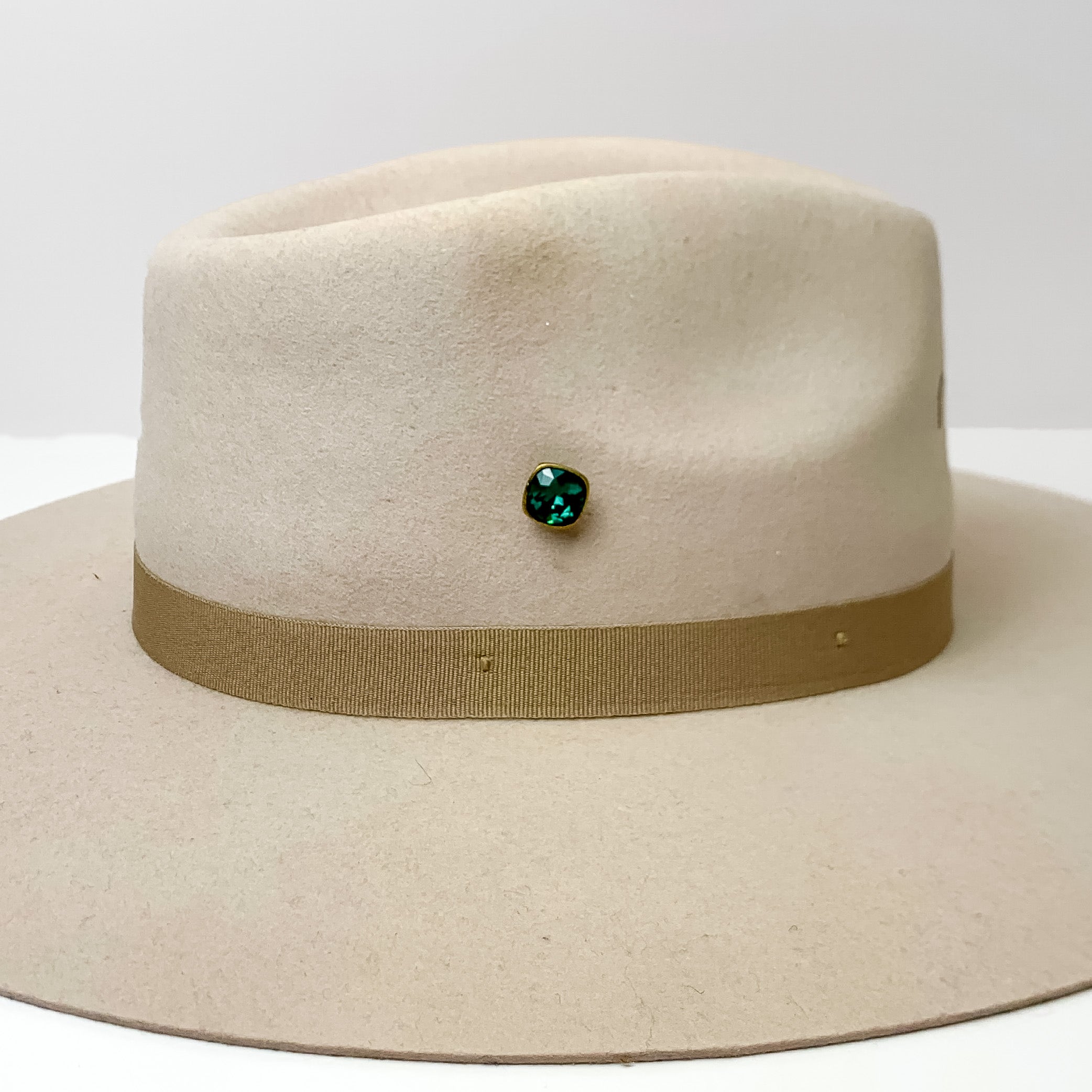 Pink Panache | Bronze Tone 12mm Hat Pin with Emerald Cushion Cut Crystal - Giddy Up Glamour Boutique