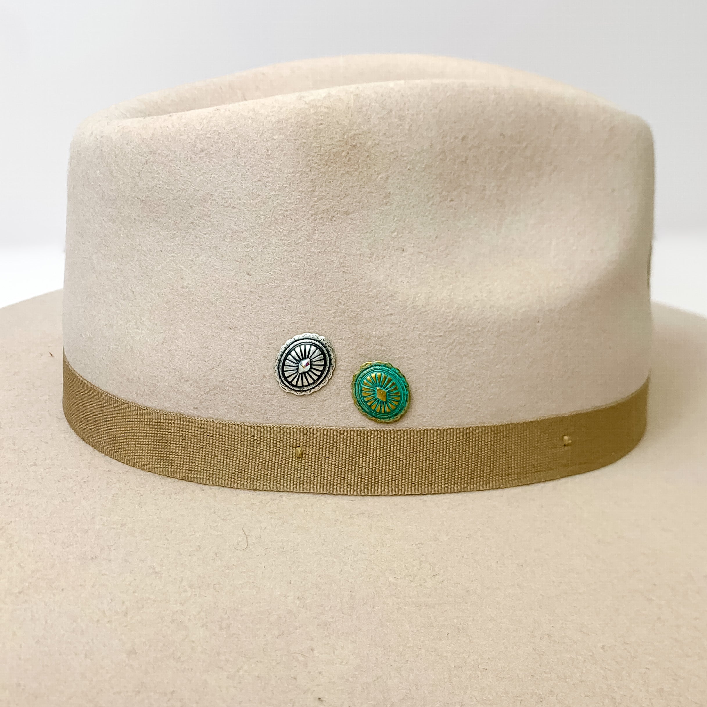 Pink Panache | Oval Concho Hat Pin with Turquoise AB Crystal in Patina Tone - Giddy Up Glamour Boutique