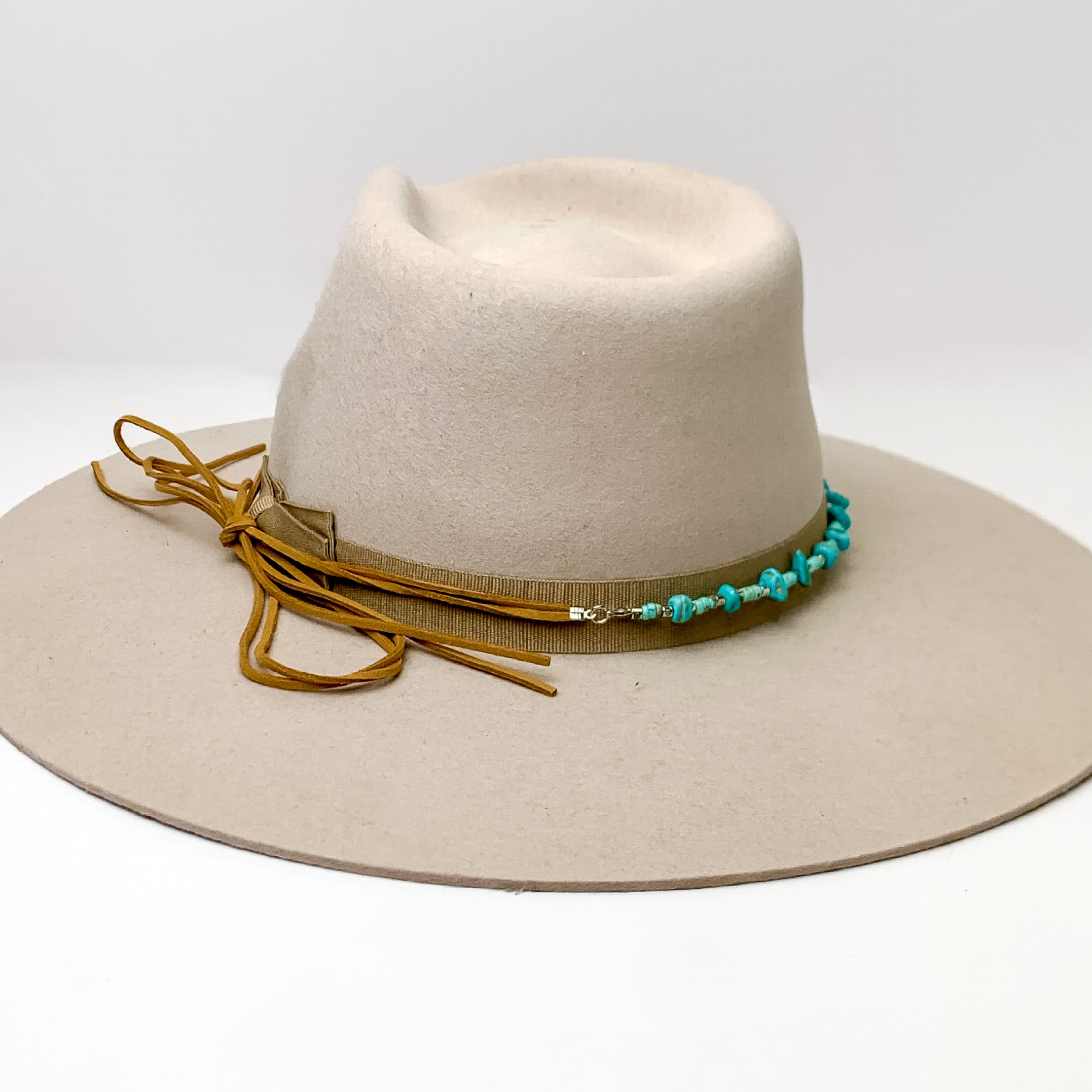 Hat Band With Turquoise Stones and Light Brown Ties - Giddy Up Glamour Boutique