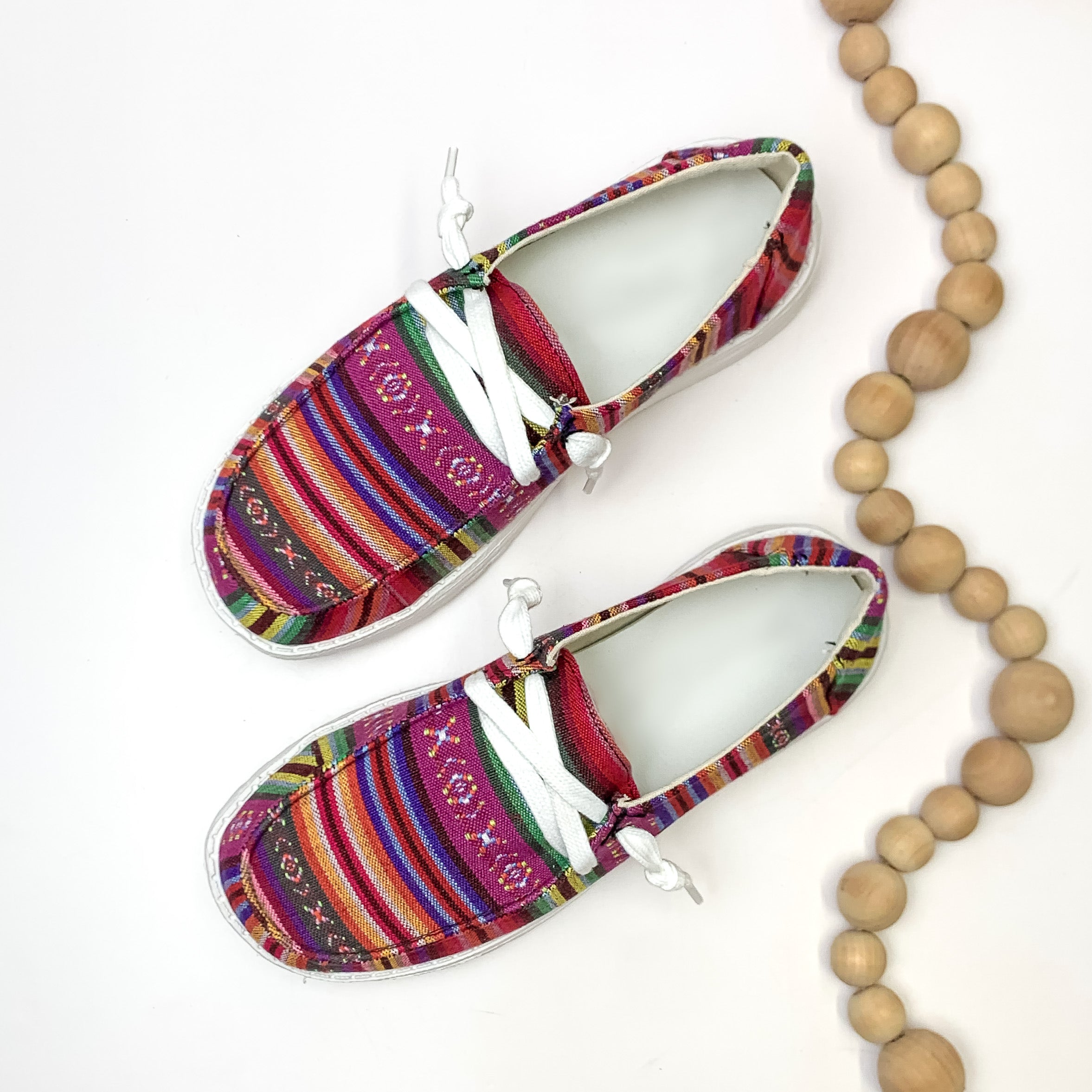 Very G | Have To Run Slip On Serape Print Loafers with Laces in Fuchsia Pink Multi - Giddy Up Glamour Boutique
