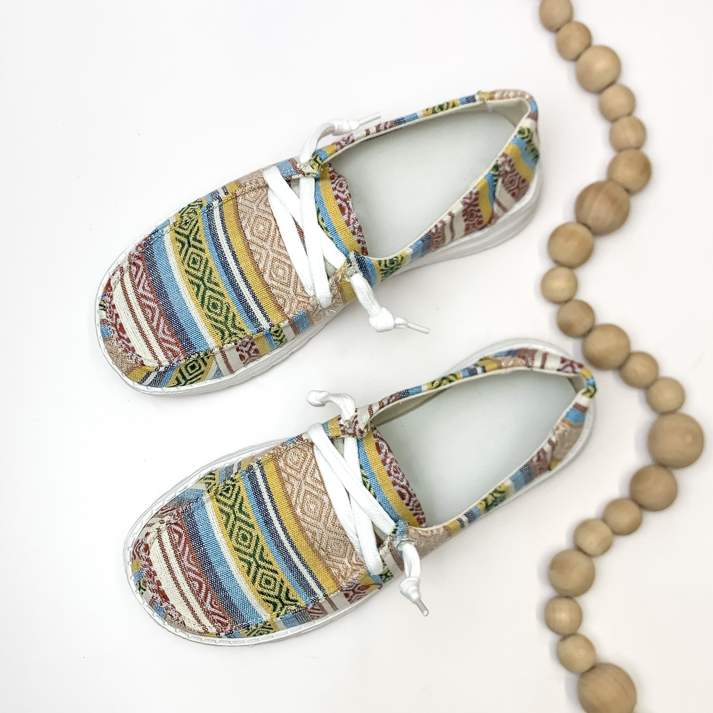 Very G | Have To Run Slip On Tribal Print Loafers with Laces in Cream Multi - Giddy Up Glamour Boutique