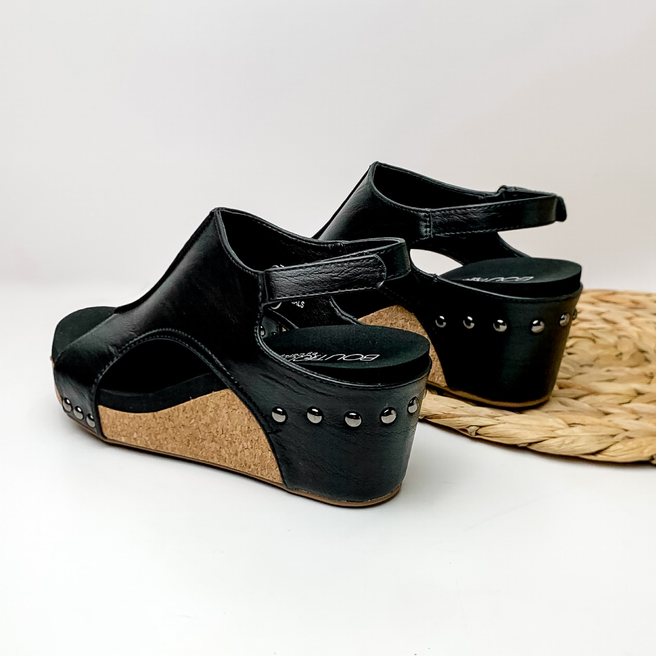 Corky's | Carley Wedge Sandals with Velcro Straps in Black - Giddy Up Glamour Boutique