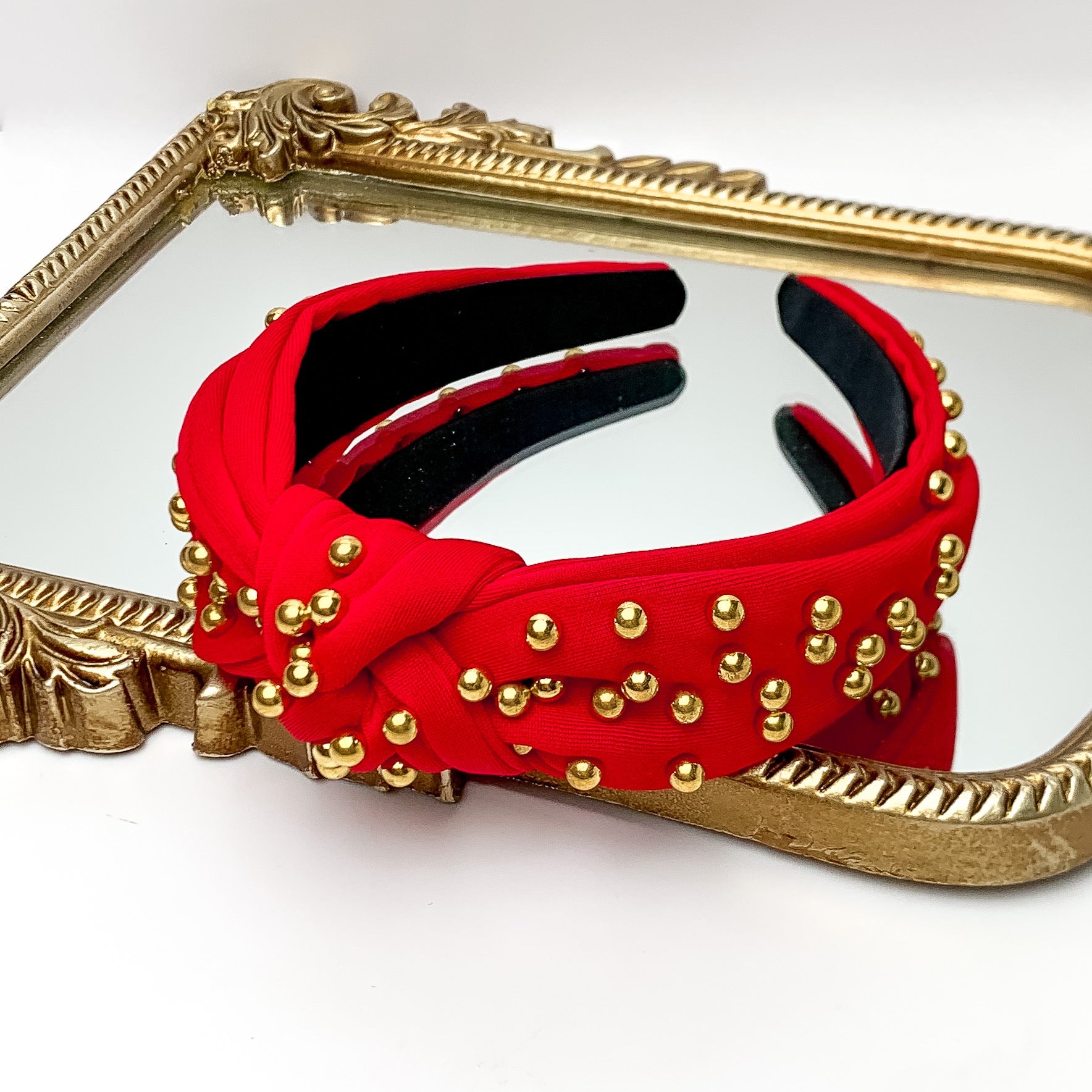 Lele Sadoughi Headband Red Velvet Gold and Crystal Lele Sadoughi Brigitte Pave Harlequin Velvet Headband | Saks  main image 3