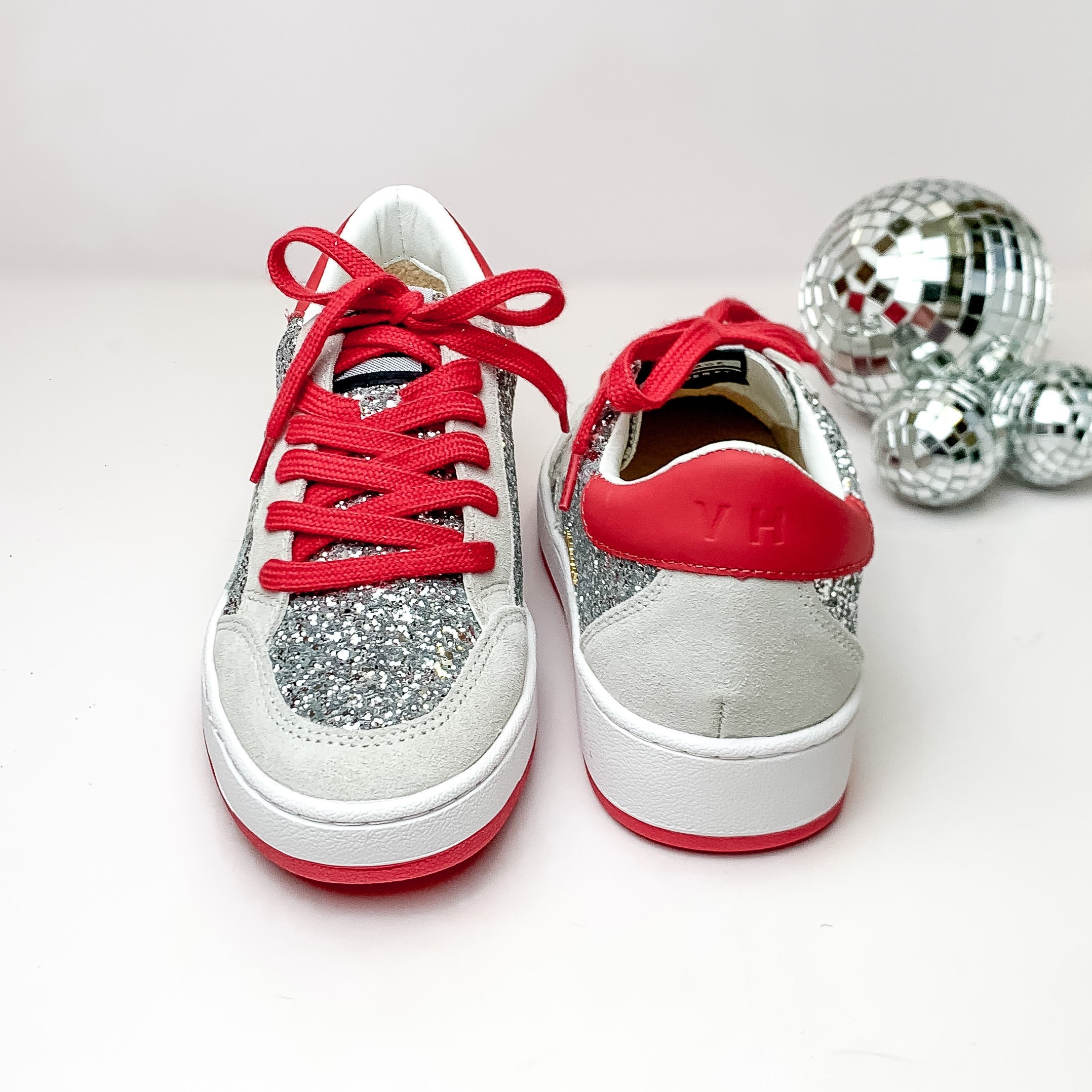 Vintage Havana | Denisse 18 Sneakers in Silver and Red Glitter Multi - Giddy Up Glamour Boutique