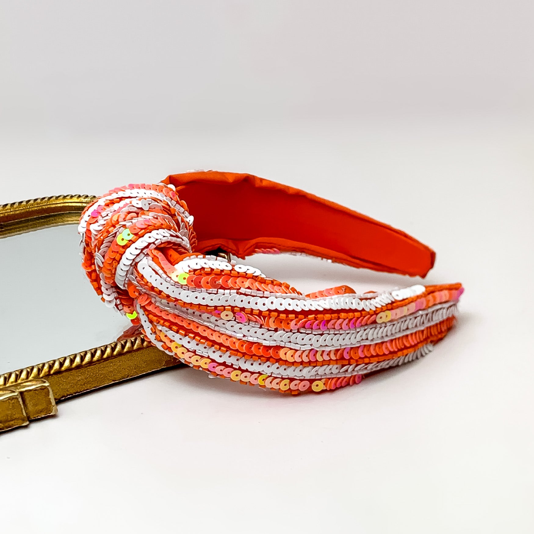 Striped Large Knot Headband in Orange and White - Giddy Up Glamour Boutique
