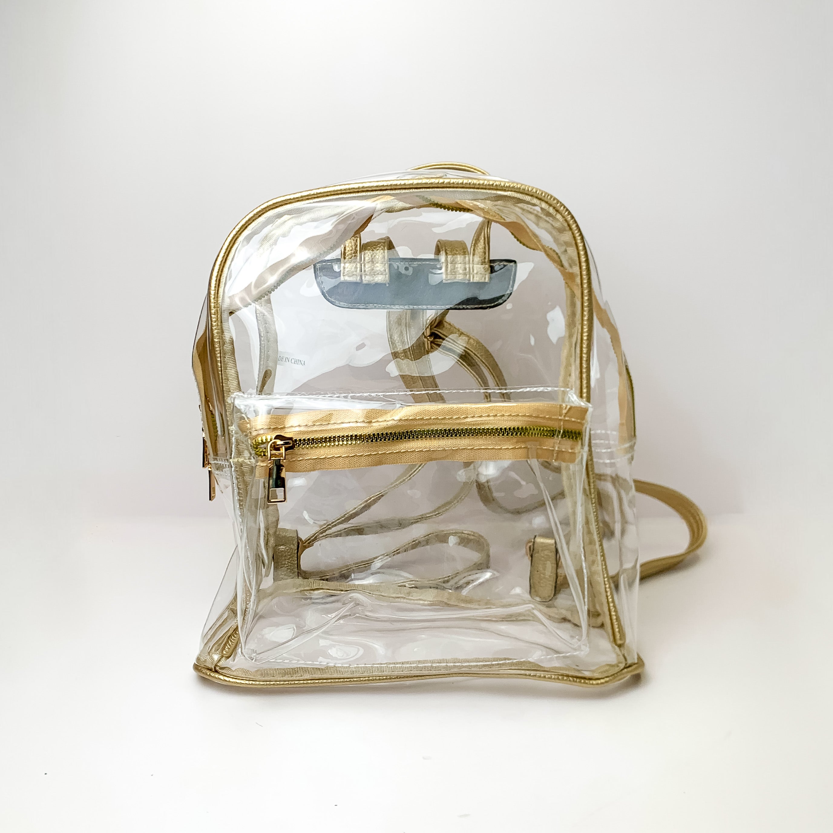 clear mini backpack near me Small Clear Backpack in Gold – Giddy Up Glamour Boutique