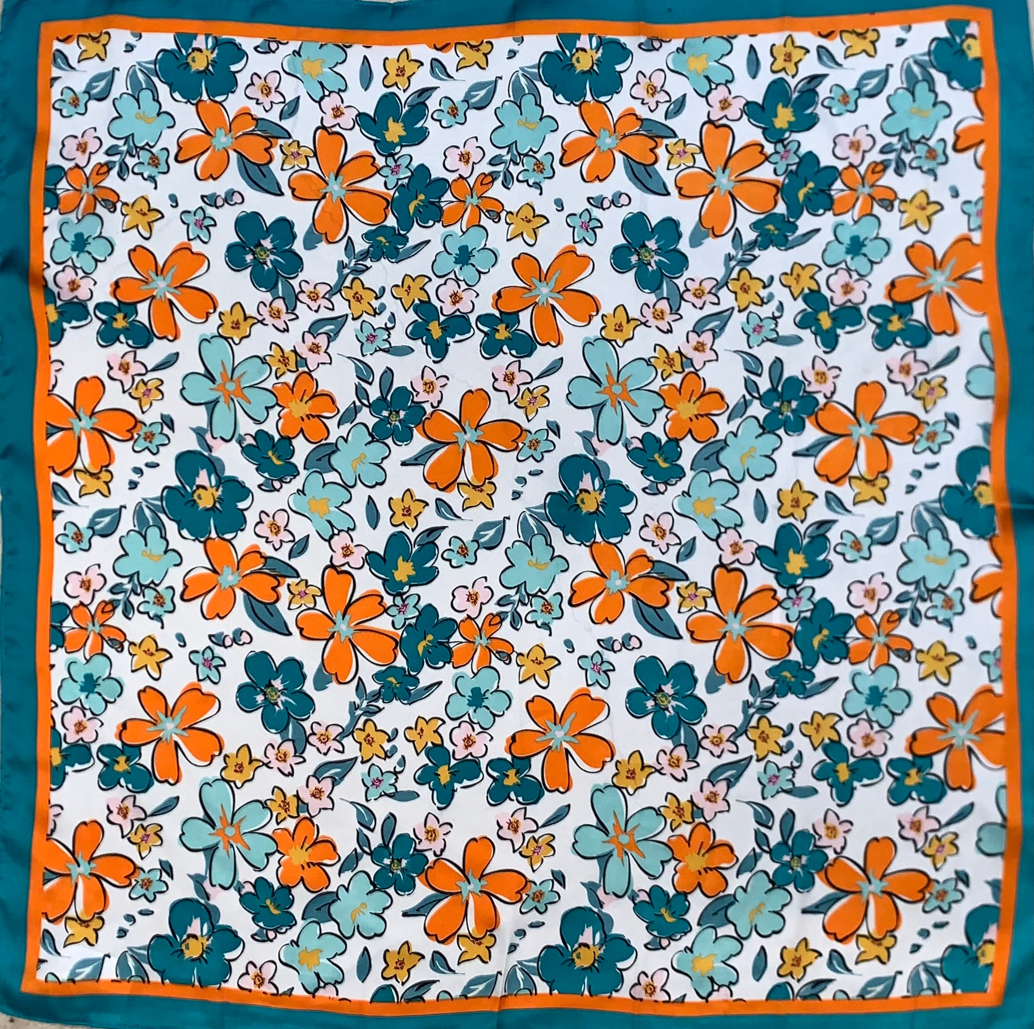 Flower Print Wild Rag in Teal Blue - Giddy Up Glamour Boutique