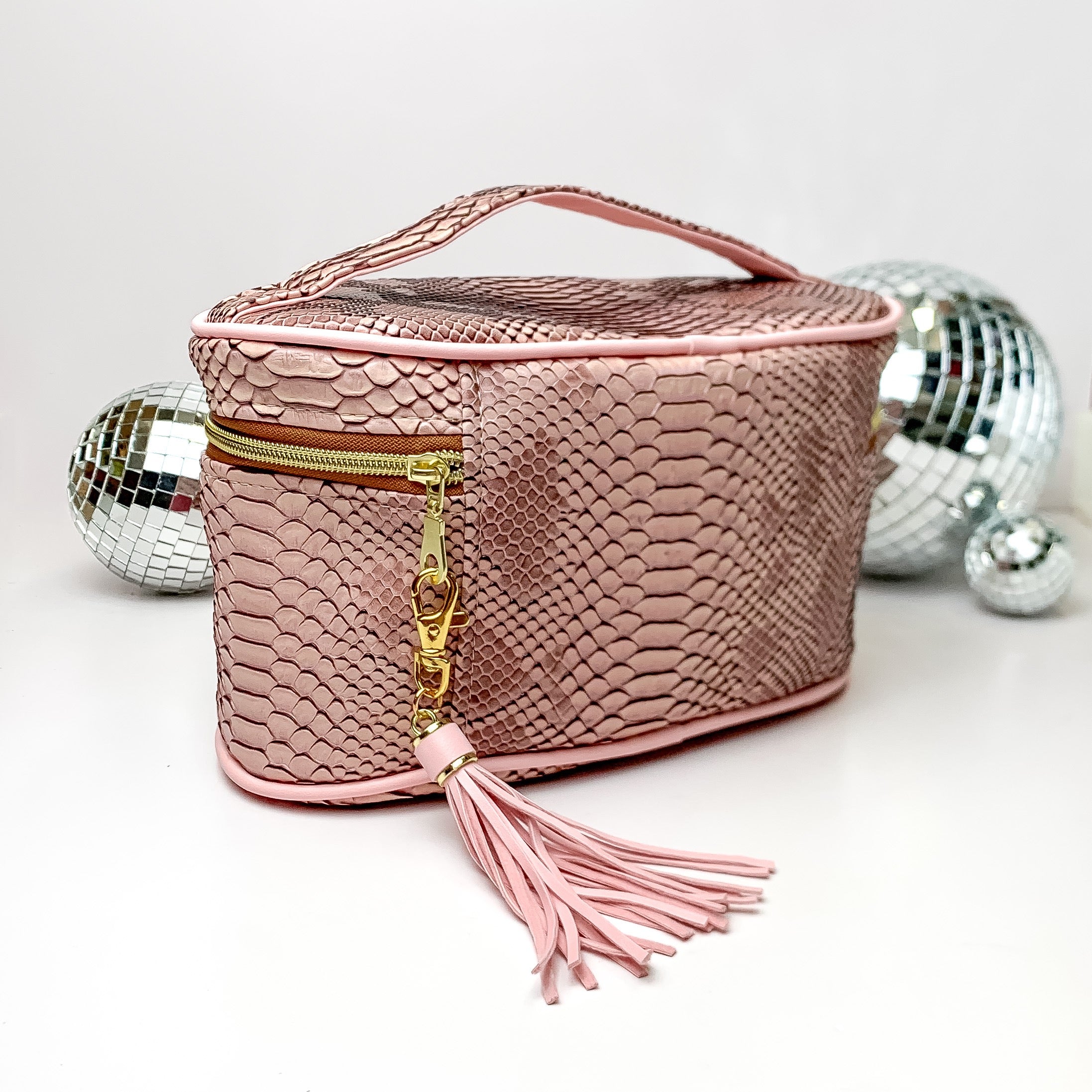 Makeup Junkie | Small Copperazzi Train Case in Dusty Pink Snake Print - Giddy Up Glamour Boutique