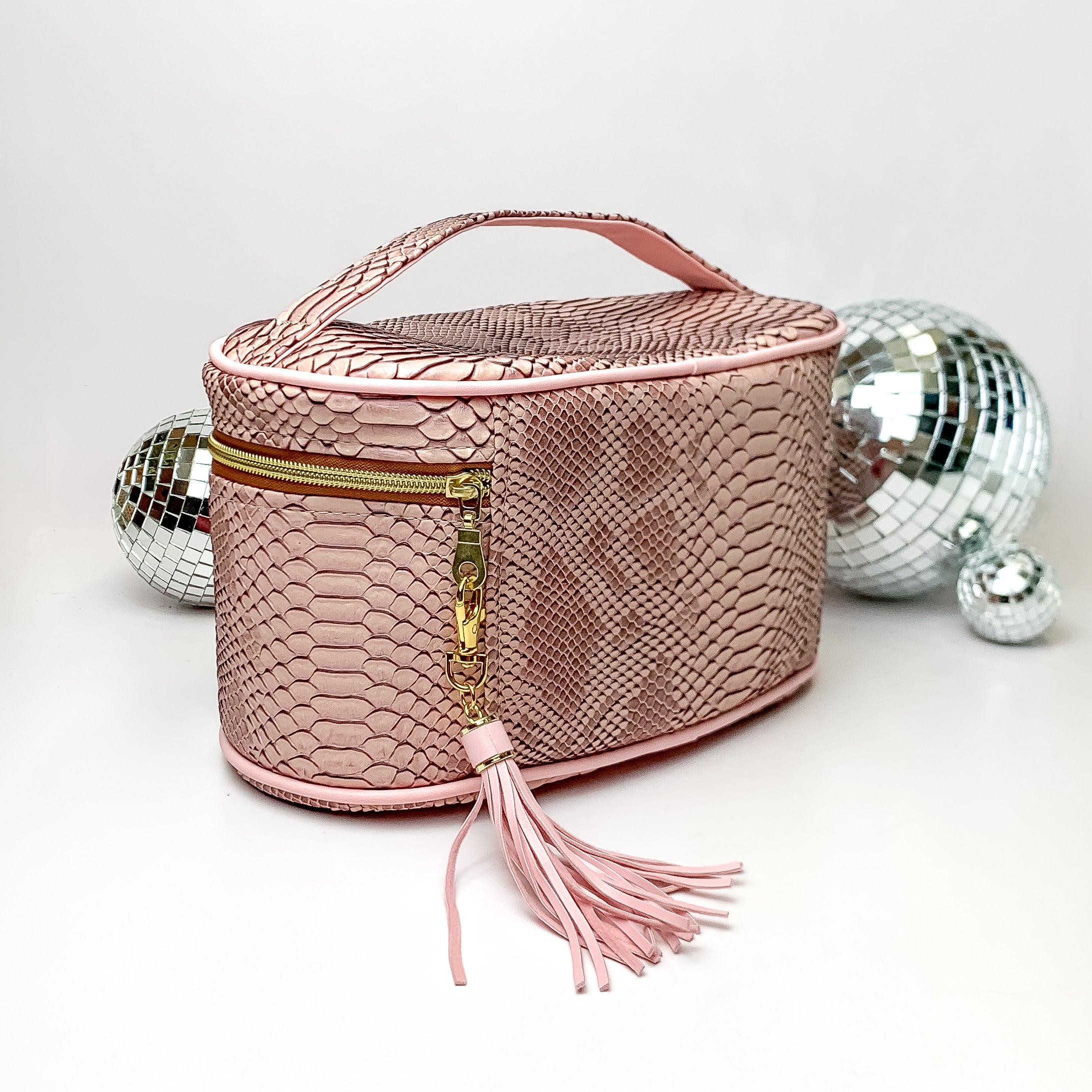 Makeup Junkie | Medium Copperazzi Train Case in Dusty Pink Snake Print - Giddy Up Glamour Boutique