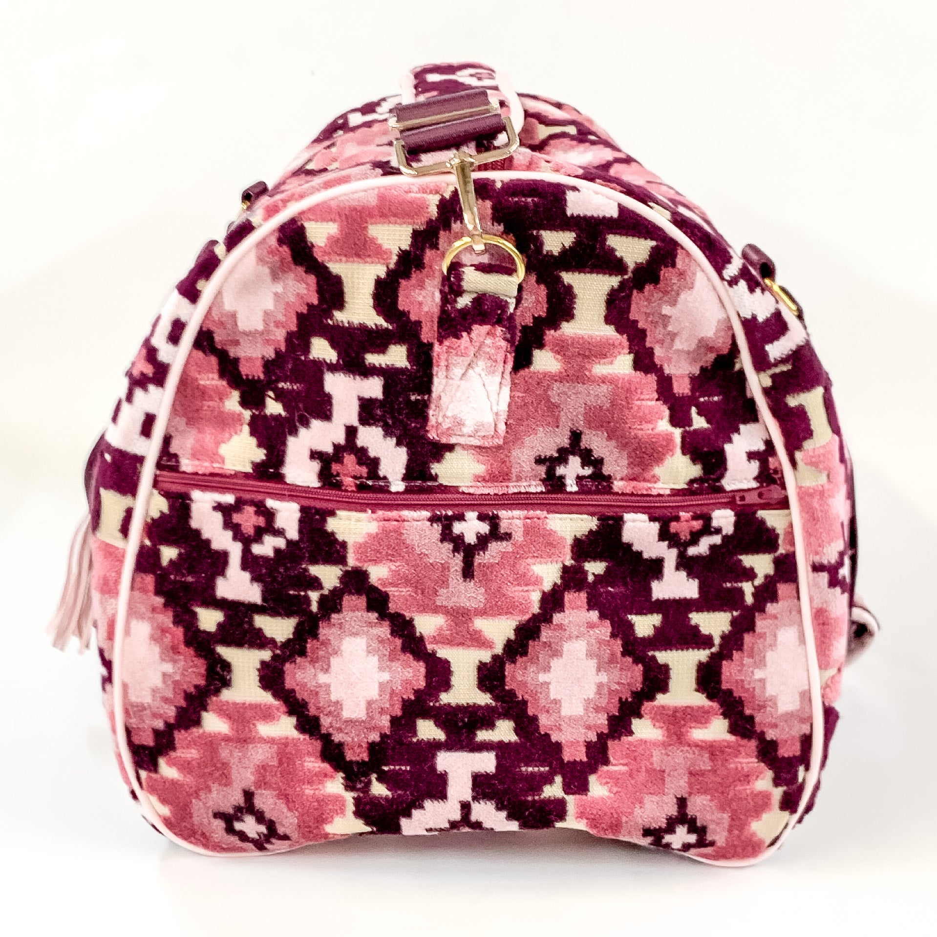 Makeup Junkie | Maroon Aztec Duffel Bag in Maroon and Pink Mix - Giddy Up Glamour Boutique