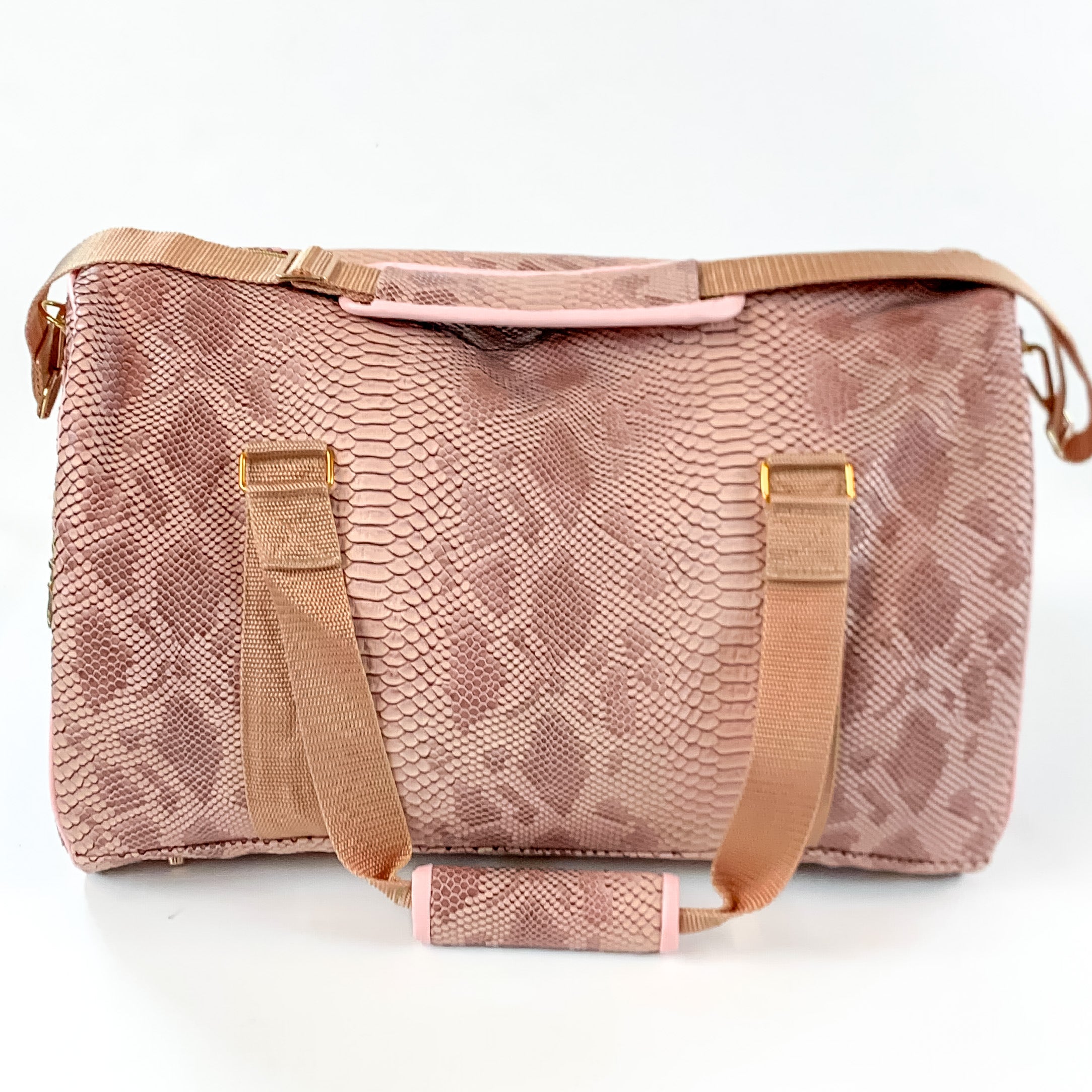 Makeup Junkie | Copperazzi Duffel Bag in Dusty Pink Snake Print - Giddy Up Glamour Boutique