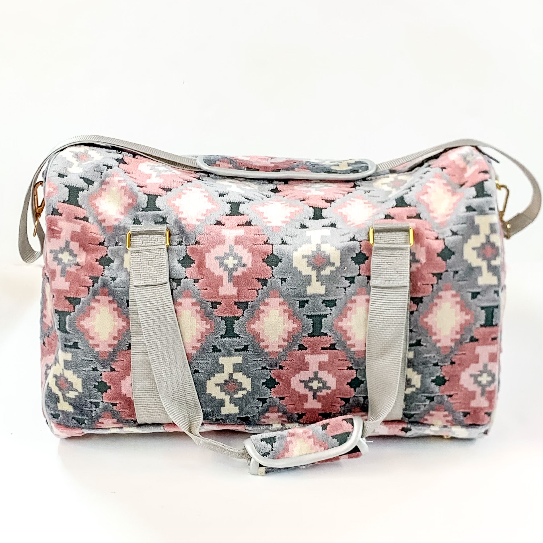 Makeup Junkie | Blush Aztec Duffel Bag in Blush Pink and Grey Mix - Giddy Up Glamour Boutique