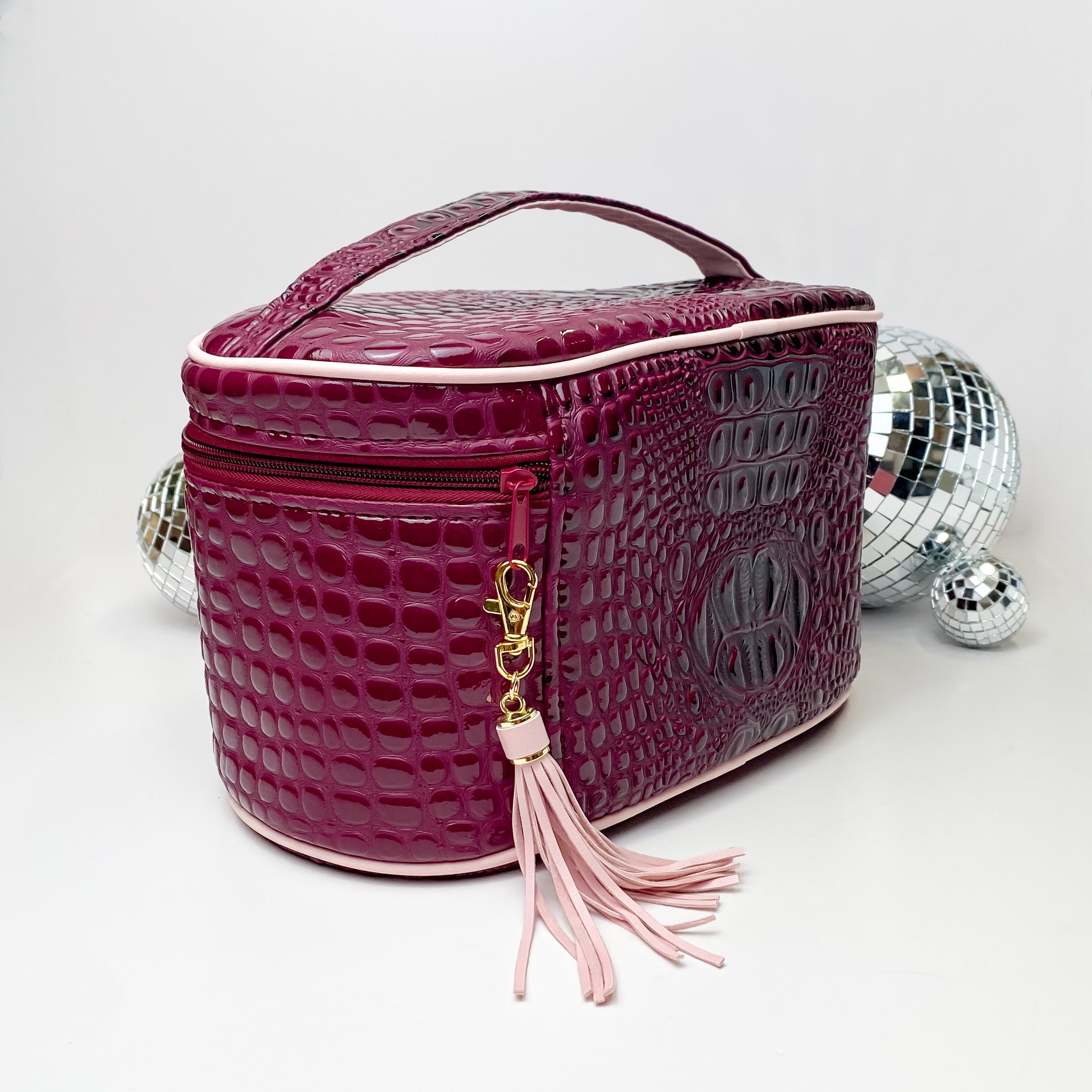 Makeup Junkie | Large Bubble Gator Print Train Case in Maroon - Giddy Up Glamour Boutique