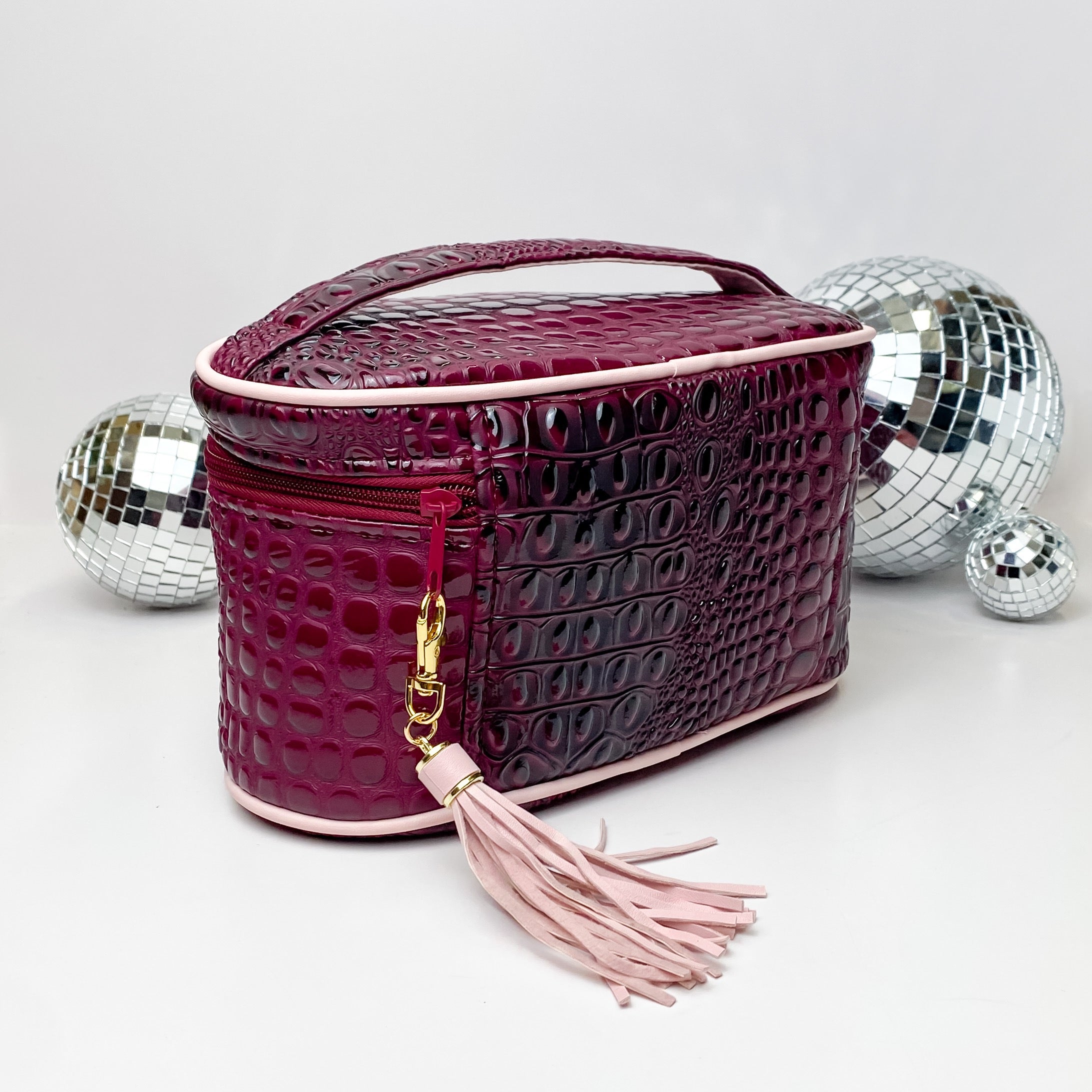 Makeup Junkie | Small Bubble Gator Print Train Case in Maroon - Giddy Up Glamour Boutique