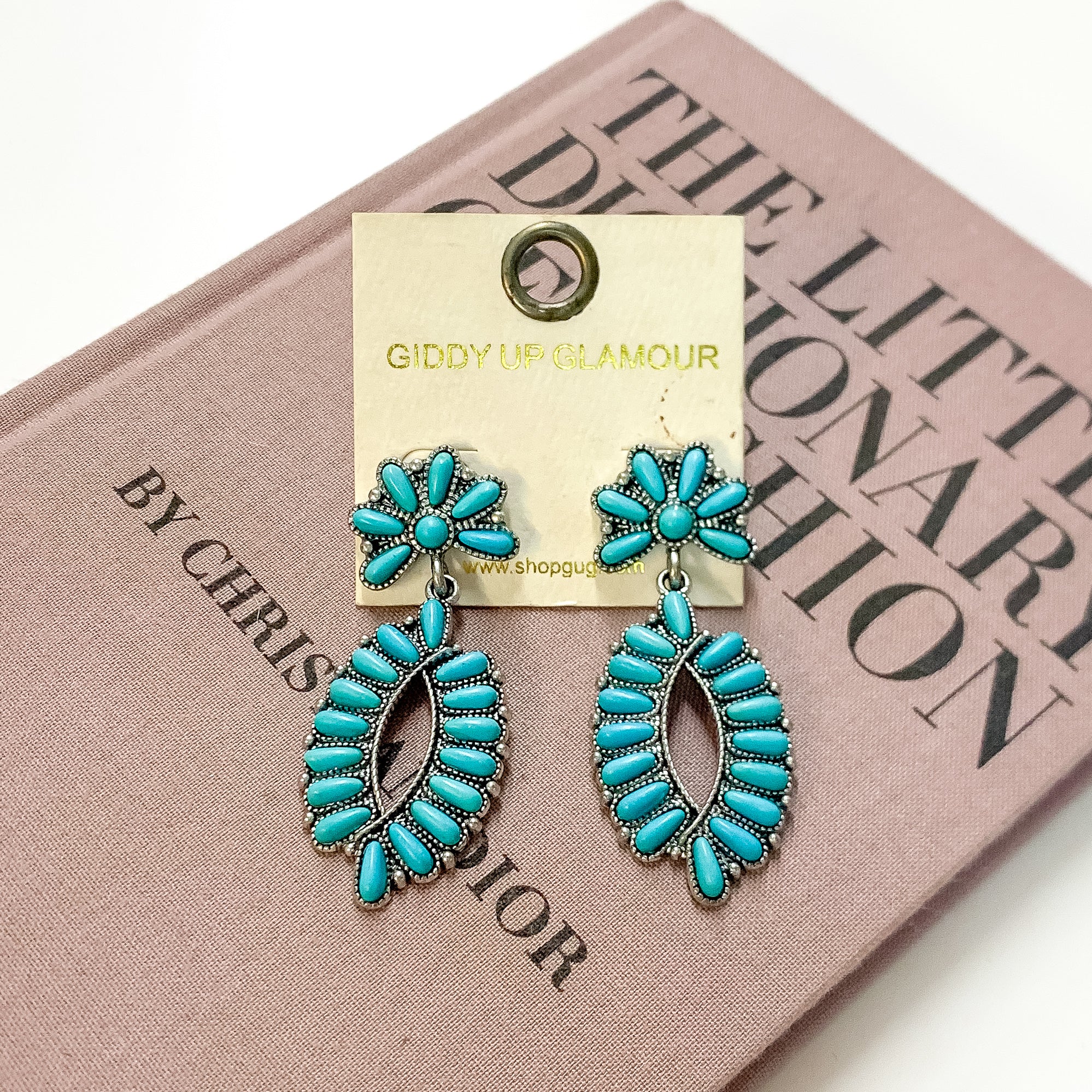 Western Oval Outline Cluster Drop Earrings in Turquoise Blue - Giddy Up Glamour Boutique