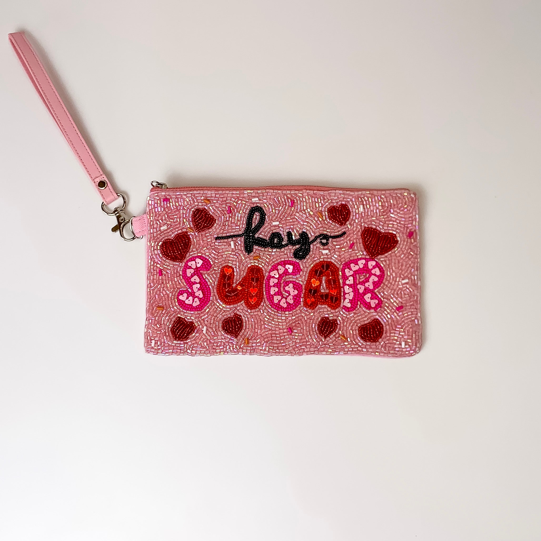 Hey Sugar Pink Seed Bead Wristlet Coin Purse - Giddy Up Glamour Boutique