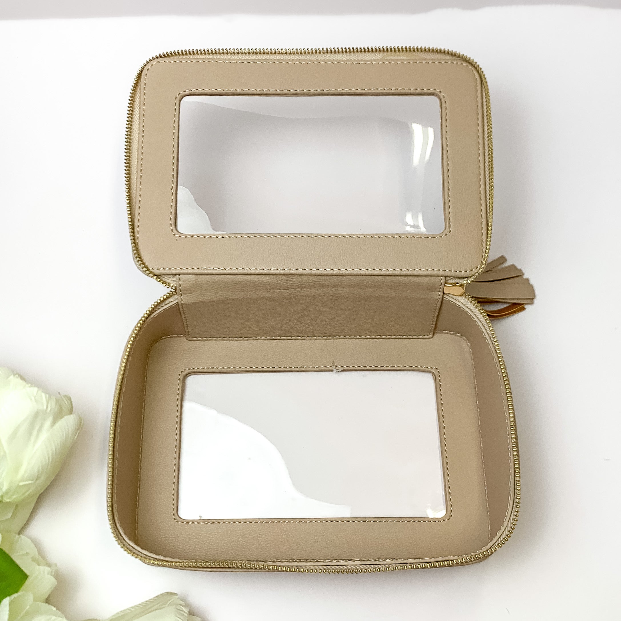 Hollis | Clear Toiletry Bag in Nude - Giddy Up Glamour Boutique