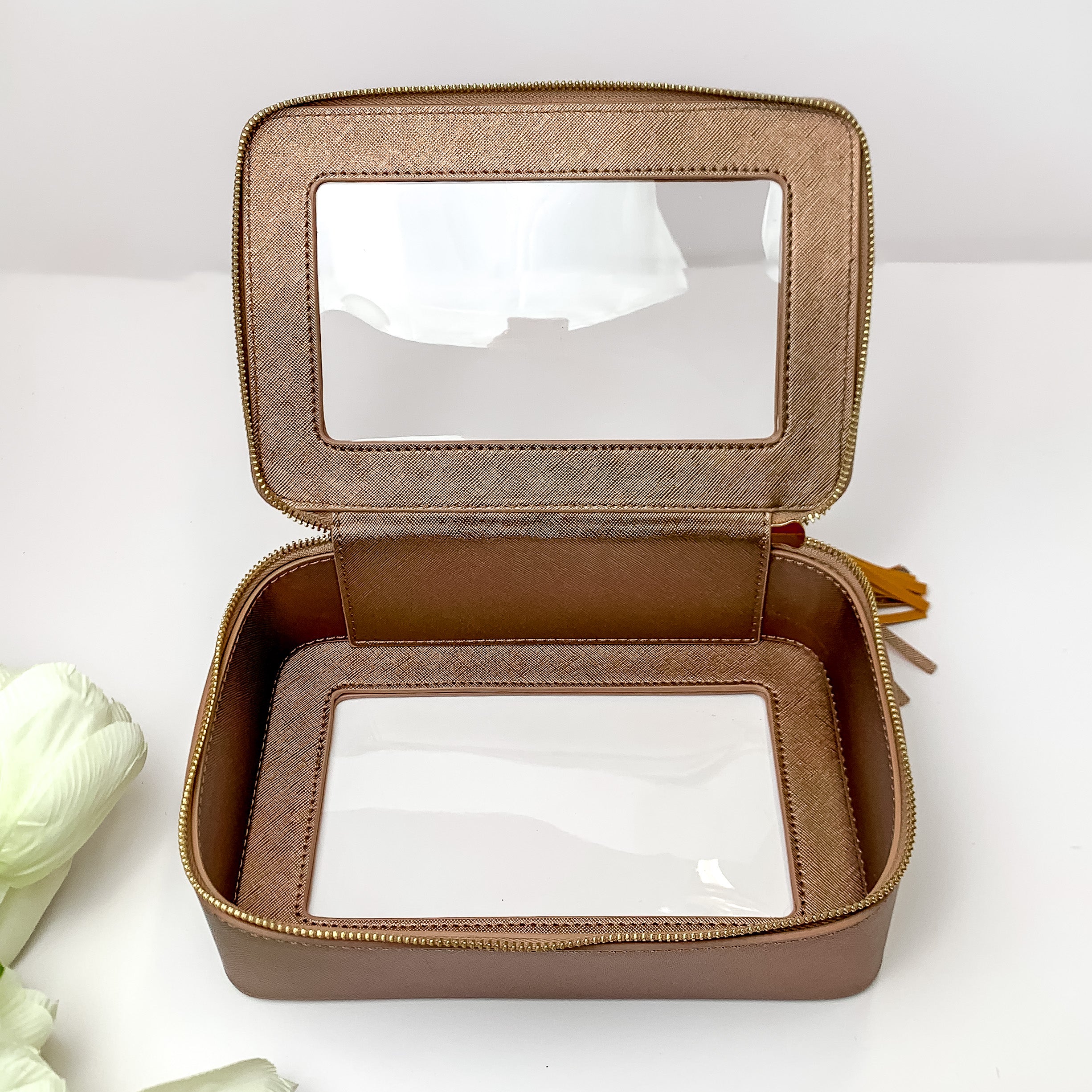 Hollis | Clear Toiletry Bag in Metallic Mocha - Giddy Up Glamour Boutique