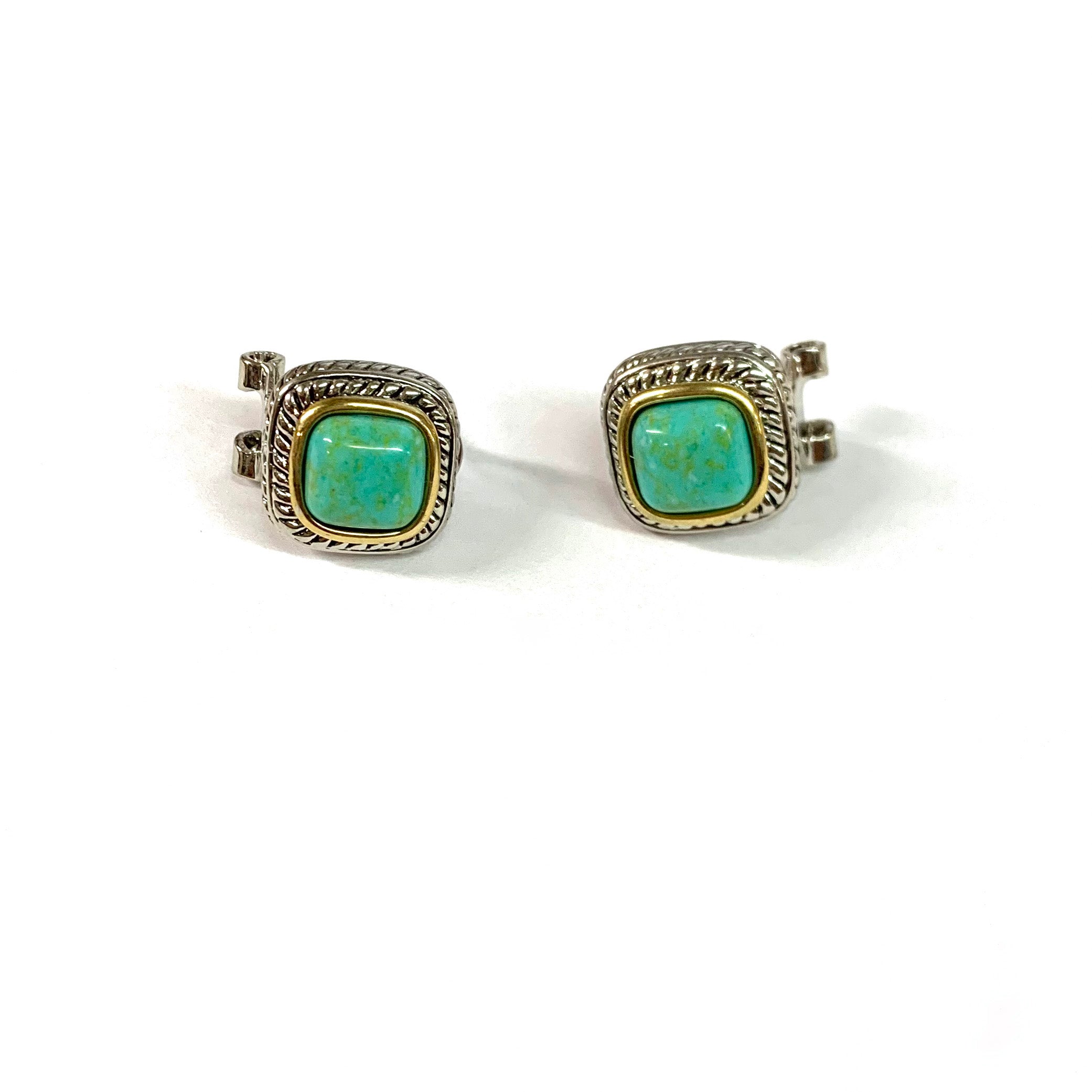 Two Toned Square Shaped Earrings in Turquoise - Giddy Up Glamour Boutique