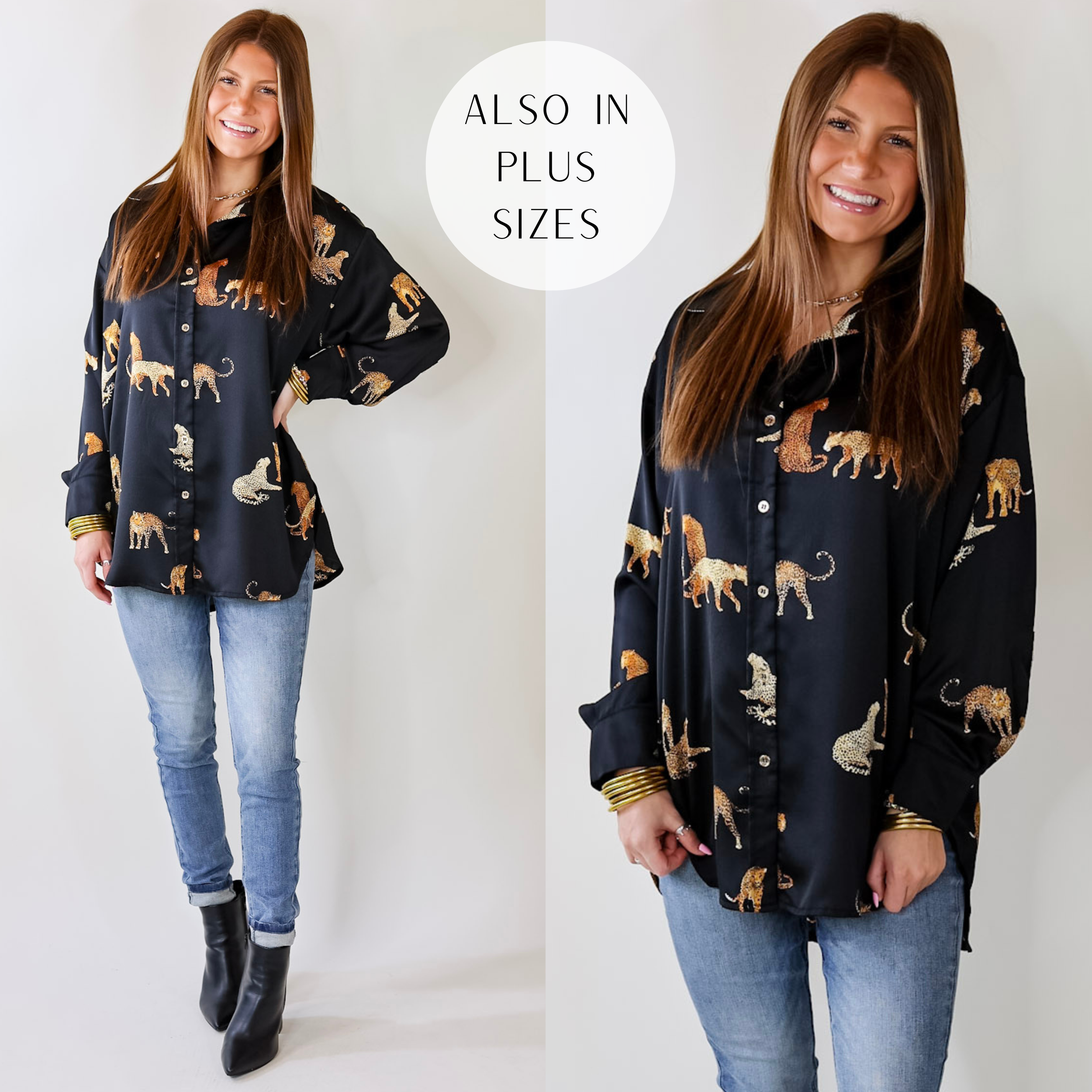 Tell Me Something Good Cheetah Print Long Sleeve Button Up Top in Black - Giddy Up Glamour Boutique