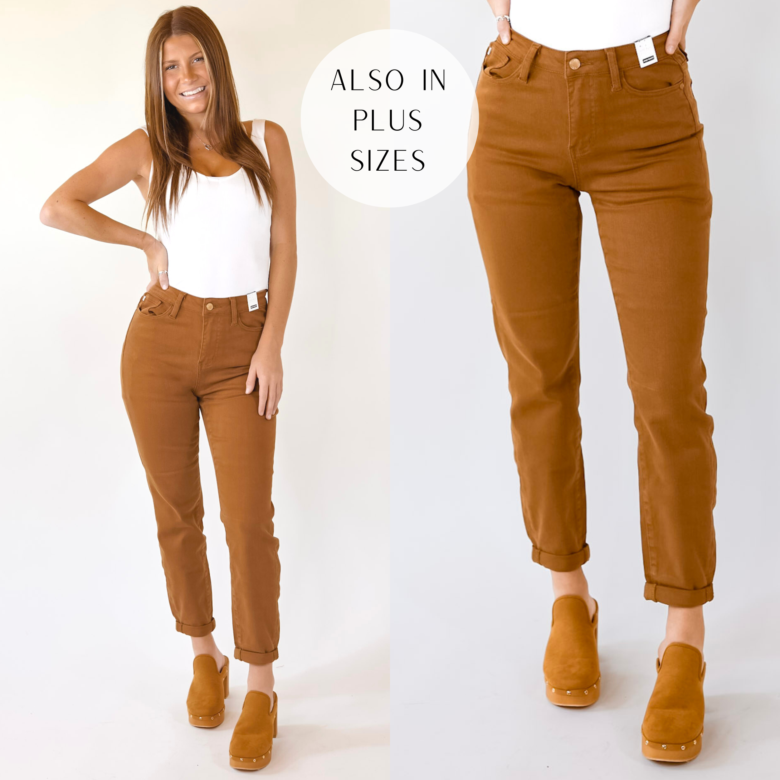 Judy Blue | Celebrate Everyday Slim Fit Jeans with Cuffed Hem in Brown - Giddy Up Glamour Boutique
