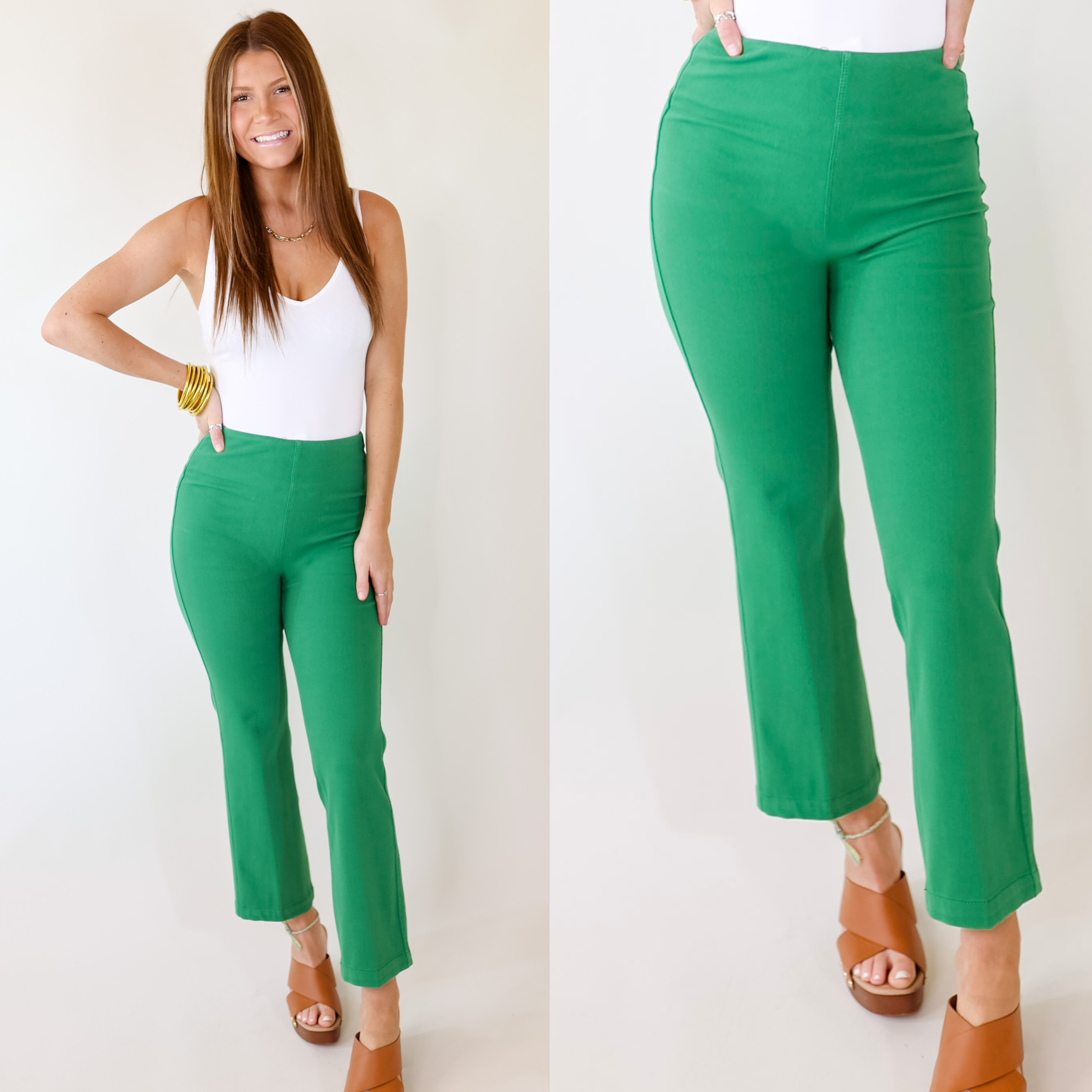 Lyssé | Denim Baby Bootcut Ankle Pants in Lily Pad Green - Giddy Up Glamour Boutique