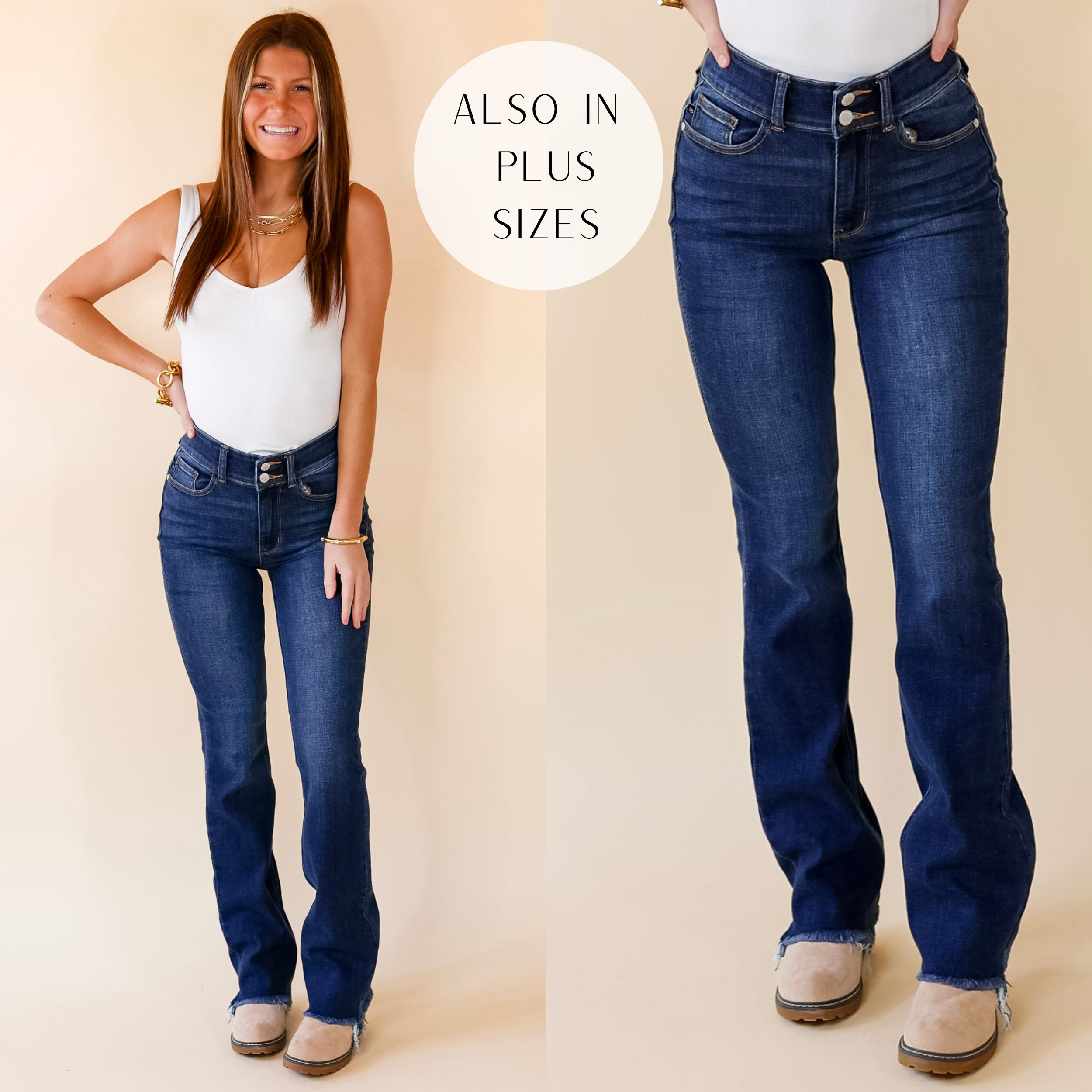 Judy Blue | A New Me Double Button Bootcut Jeans in Dark Wash - Giddy Up Glamour Boutique