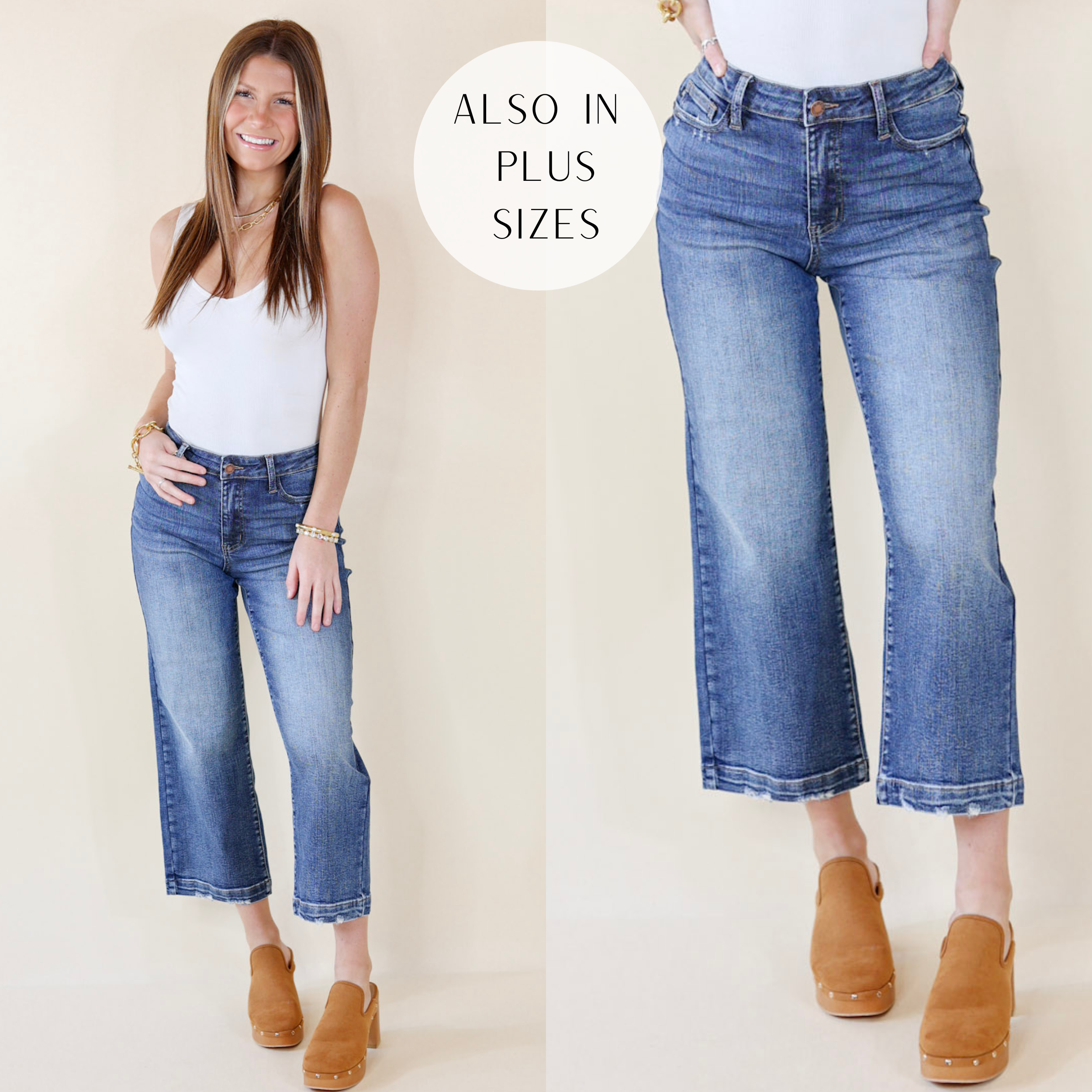 Judy Blue | Down Memory Lane Cropped Wide Leg Jeans in Medium Wash - Giddy Up Glamour Boutique