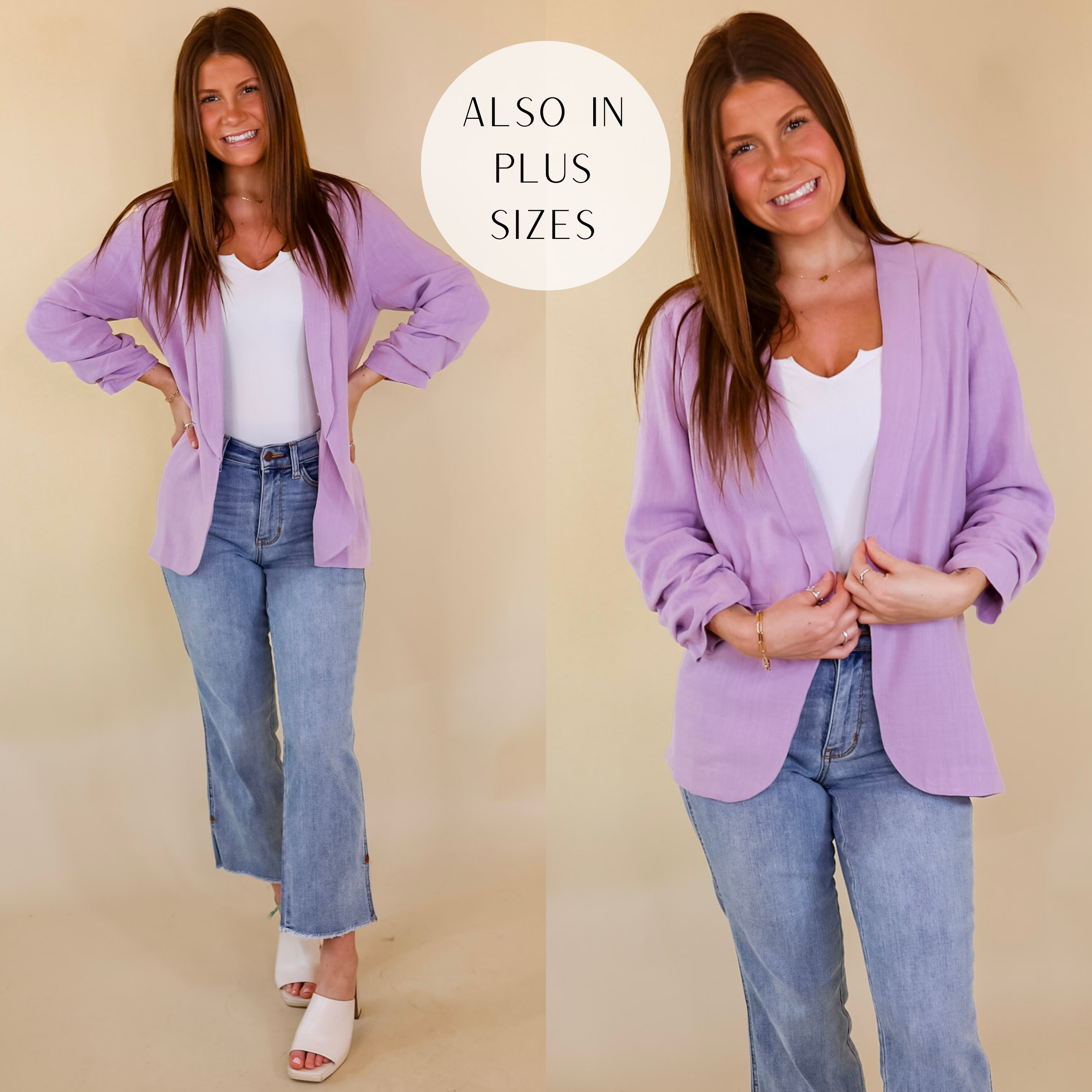Promise Me Open Front Linen Blazer in Lavender Purple - Giddy Up Glamour Boutique