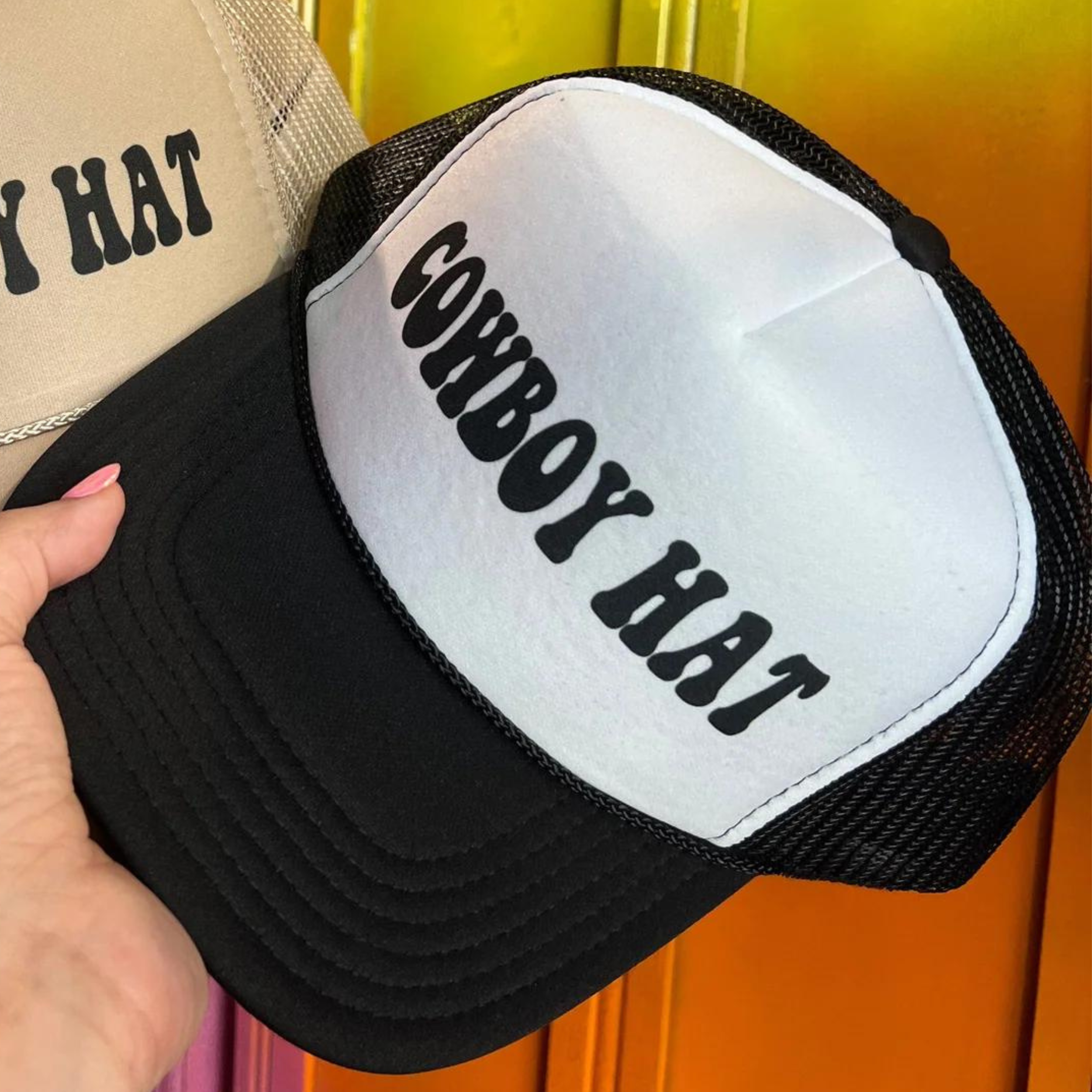 Online Exclusive | Cowboy Hat Foam Trucker Cap in Black and White - Giddy Up Glamour Boutique