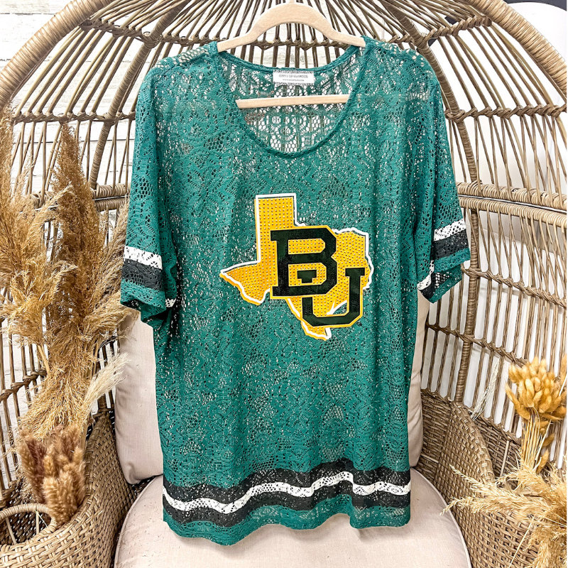 Baylor University Lace Sports Tee - Giddy Up Glamour Boutique