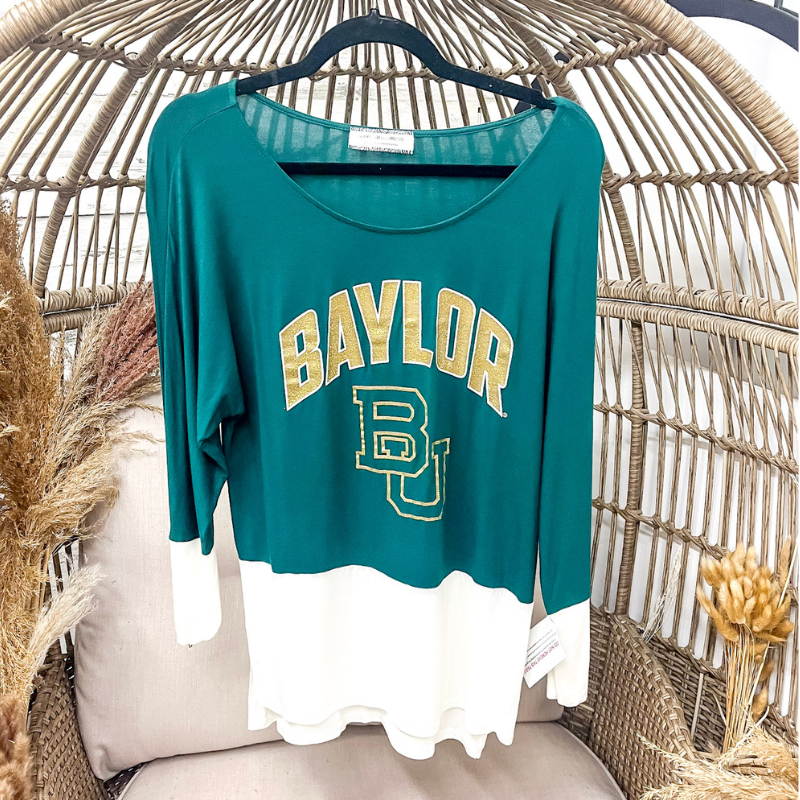 Baylor University Long Sleeve in Green and White - Giddy Up Glamour Boutique