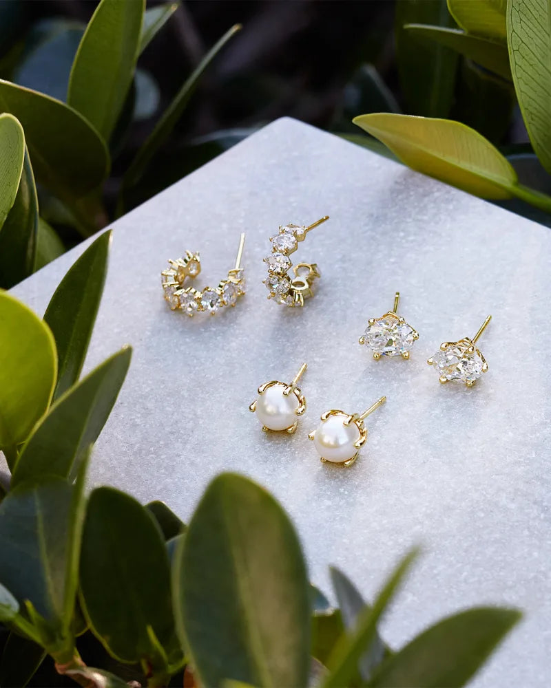 Kendra Scott | Cailin Gold Crystal Stud Earrings in White Crystal - Giddy Up Glamour Boutique