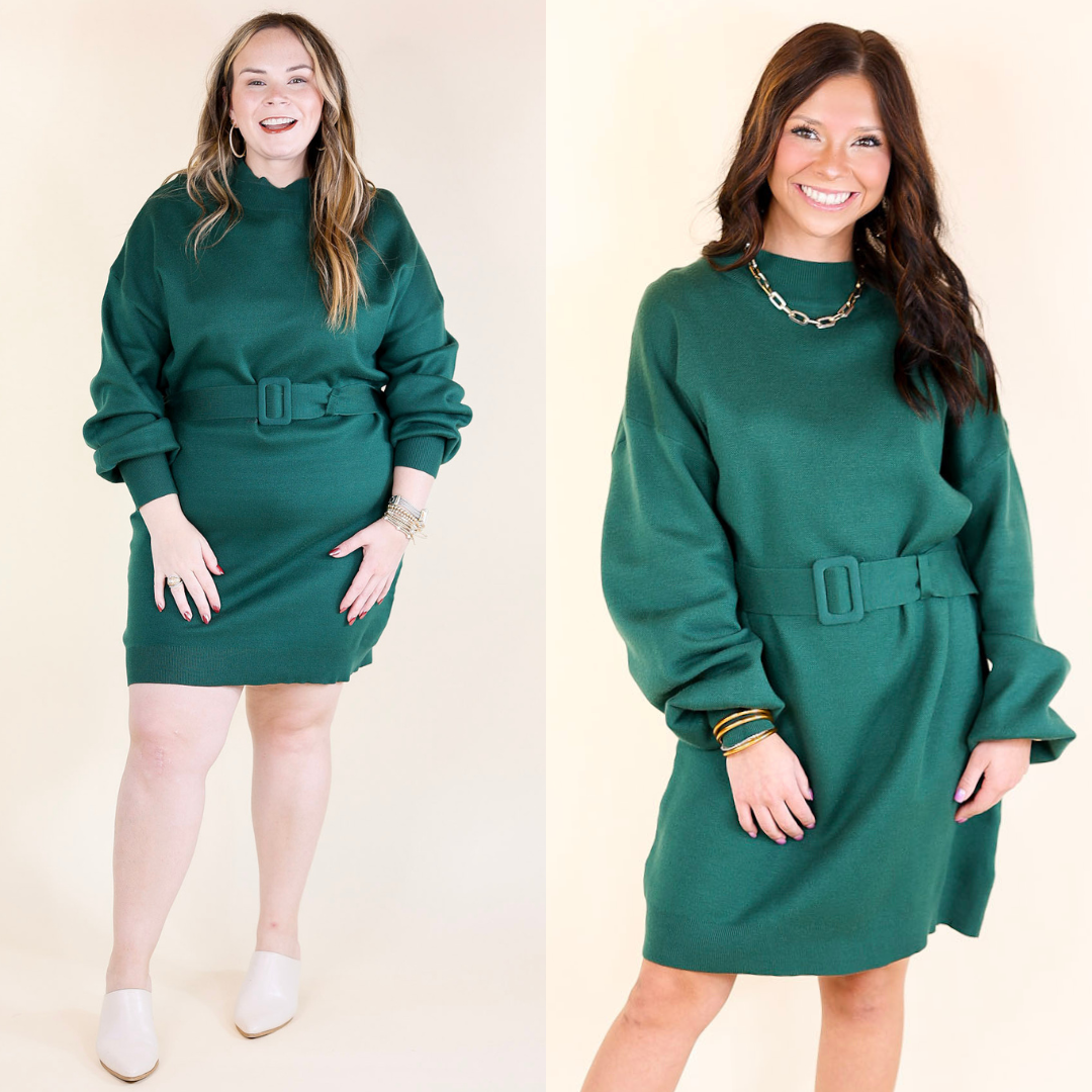 hunter green sweater dress Luxurious Life Sweater Dress with Belt in Hunter Green S