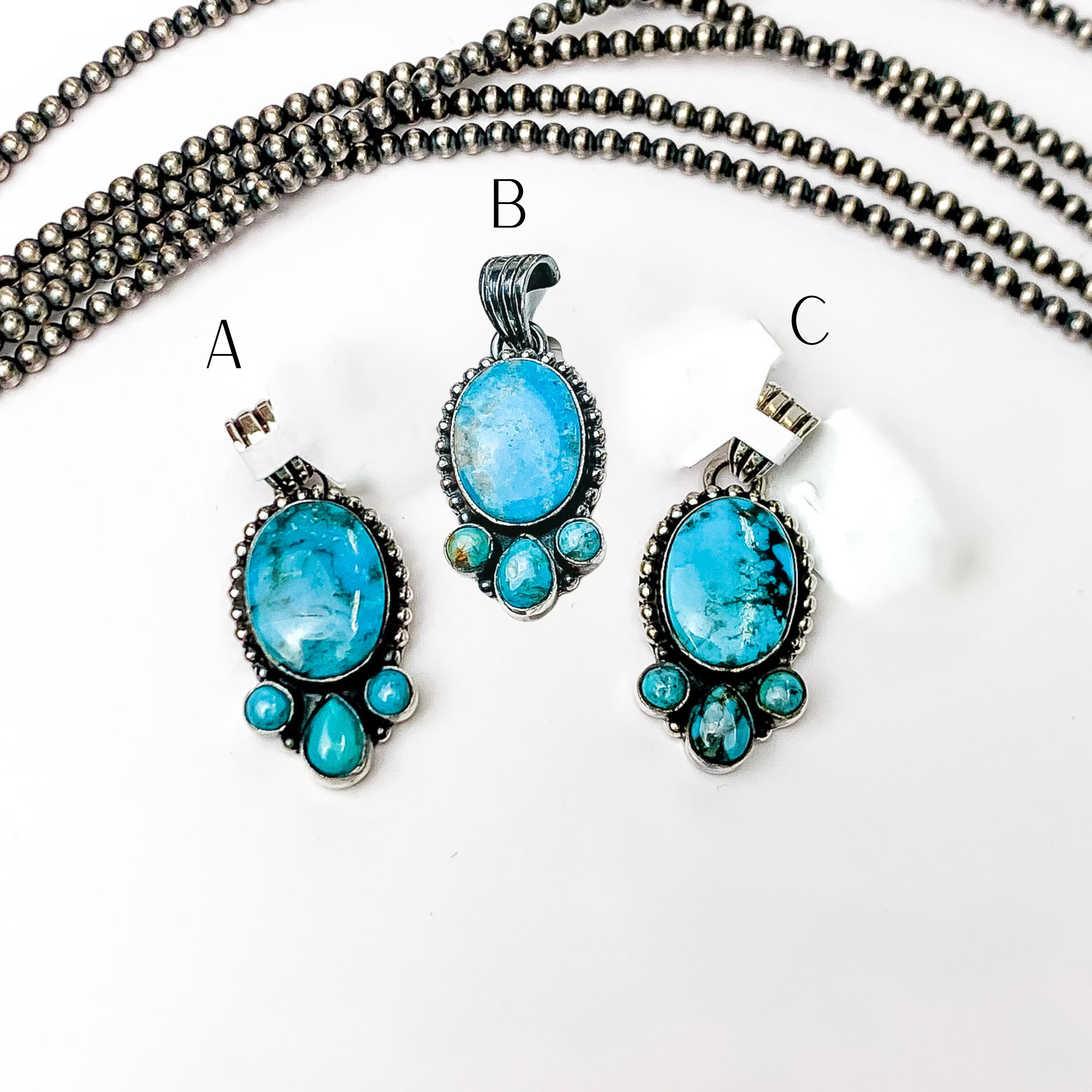 HaDa Collections | Sterling Silver and Kingman Turquoise Round Stone Pendant with Three Accent Stones - Giddy Up Glamour Boutique