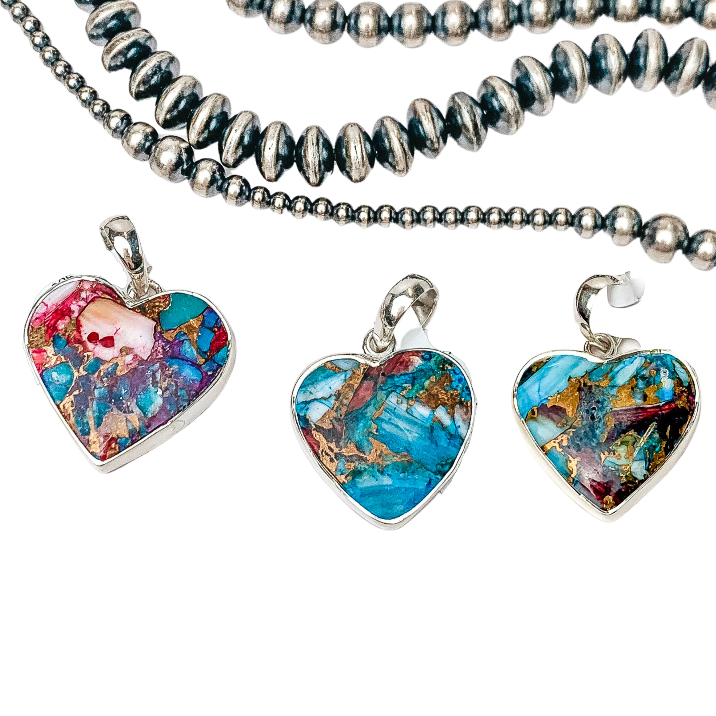 Sanchi and Filia Designs | Navajo Handmade Sterling Silver and Turquoise Bronze Heart Pendant - Giddy Up Glamour Boutique