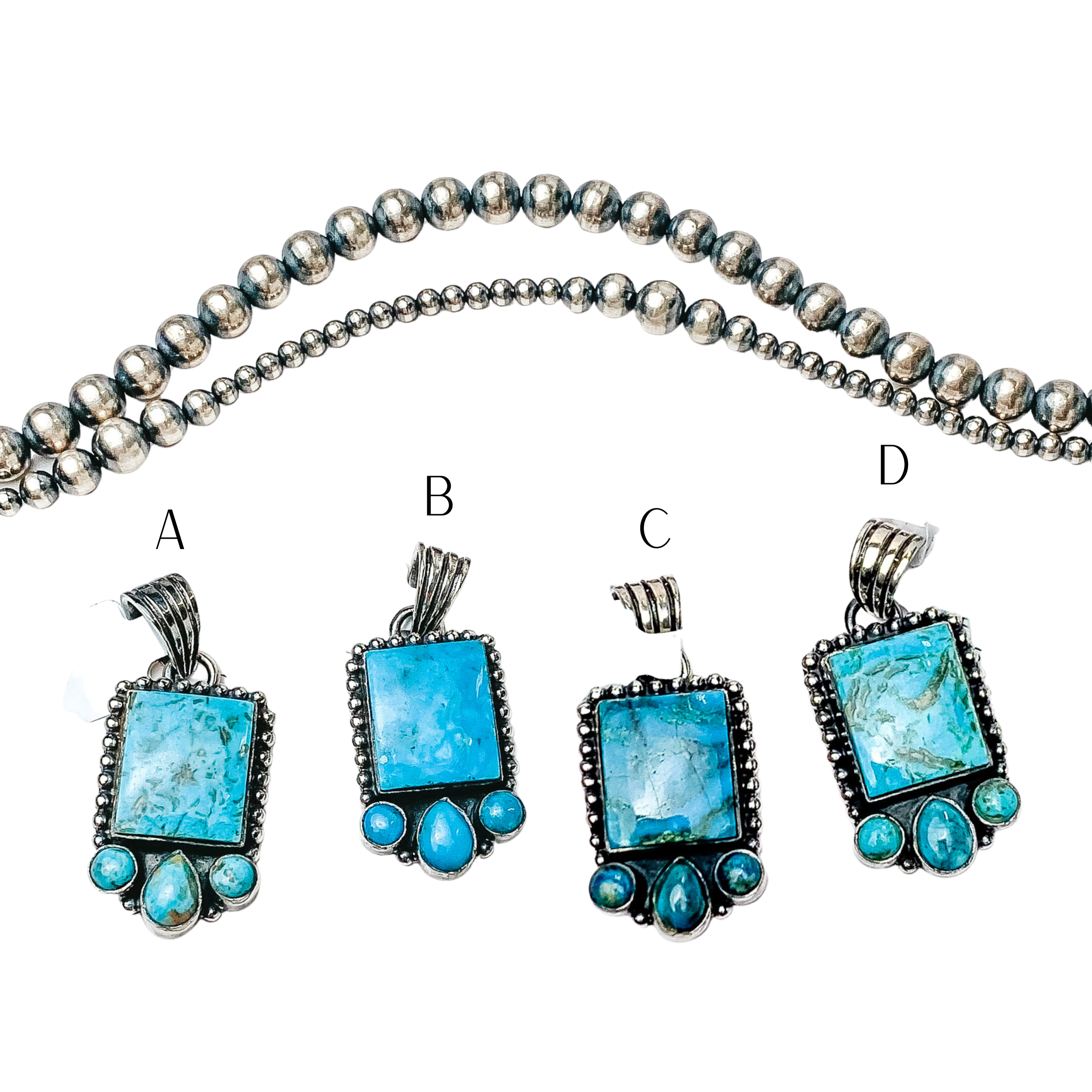 HaDa Collections | Sterling Silver and Blue Kingman Turquoise Square Stone Pendant with Three Accent Stones - Giddy Up Glamour Boutique