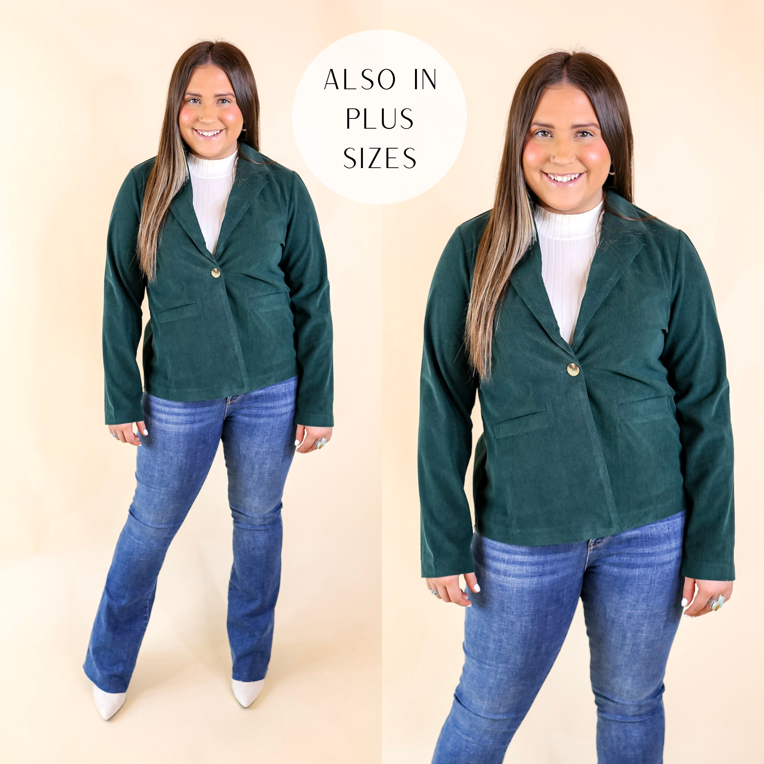 New York Groove Corduroy Blazer in Hunter Green - Giddy Up Glamour Boutique