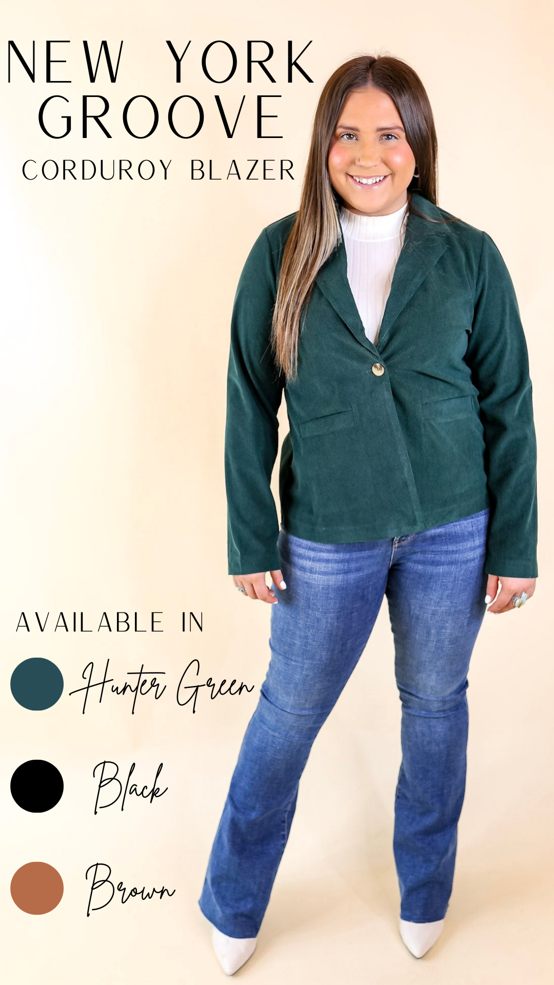 New York Groove Corduroy Blazer in Hunter Green - Giddy Up Glamour Boutique