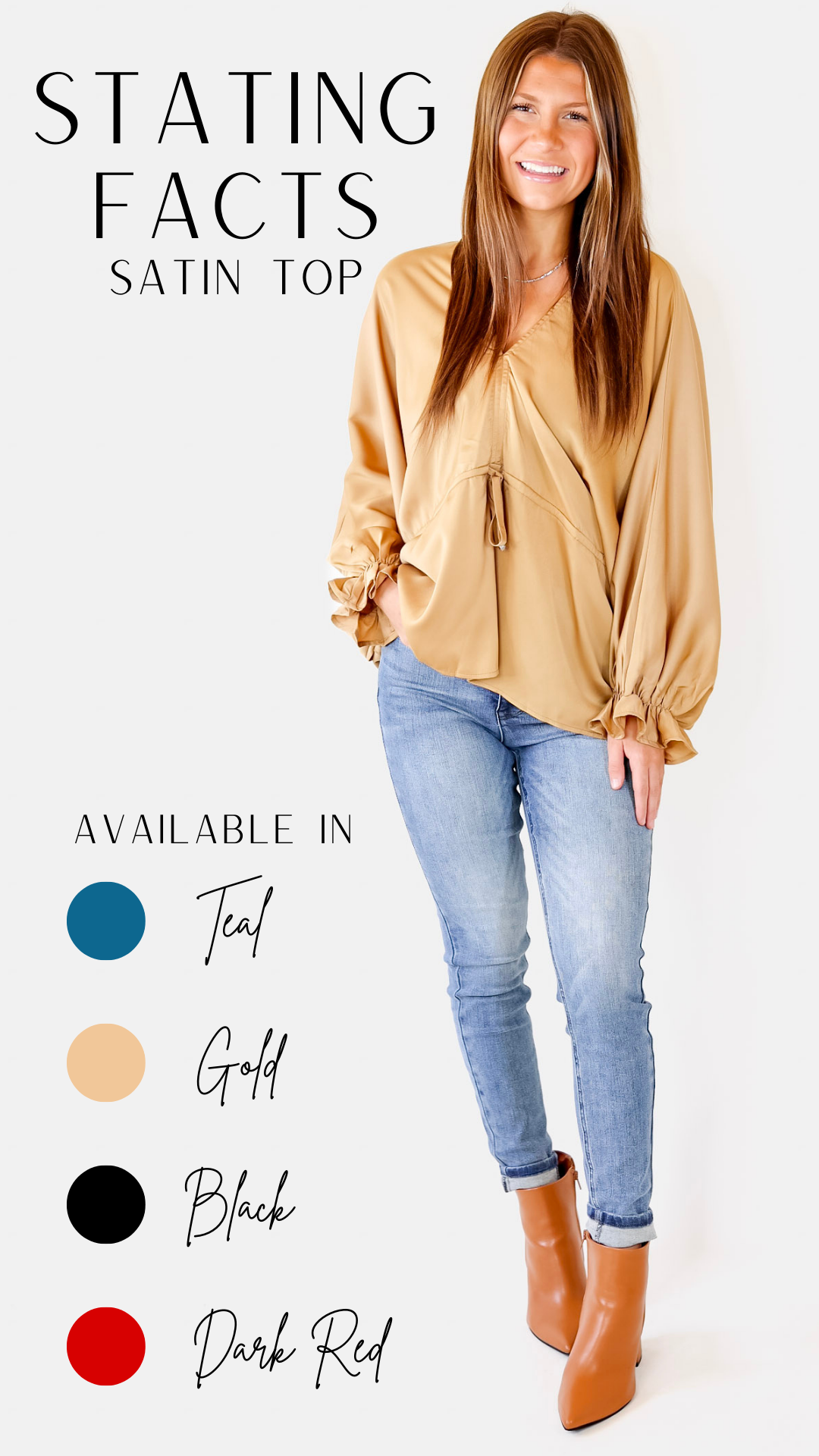 Stating Facts Satin Top with Drawstring Waist in Gold - Giddy Up Glamour Boutique