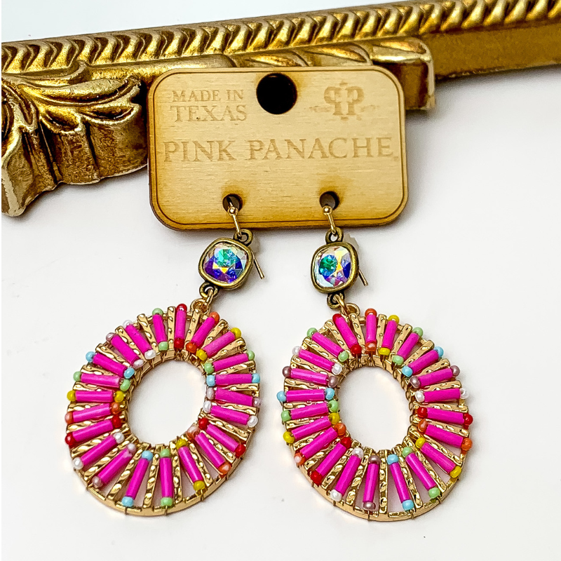 Pink Panache Oval Earrings with AB Stones in Pink - Giddy Up Glamour Boutique