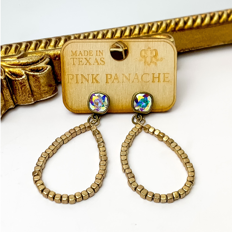Pink Panache Beaded Earrings with AB Stones in Gold Tone - Giddy Up Glamour Boutique