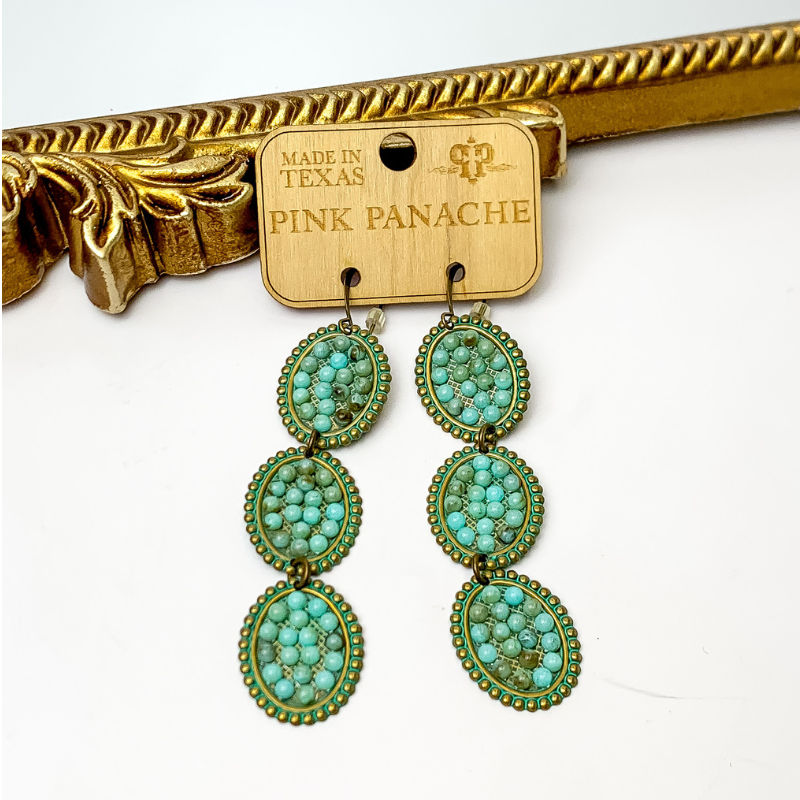 Pink Panache Oval Dangle Earrings in Turquoise - Giddy Up Glamour Boutique