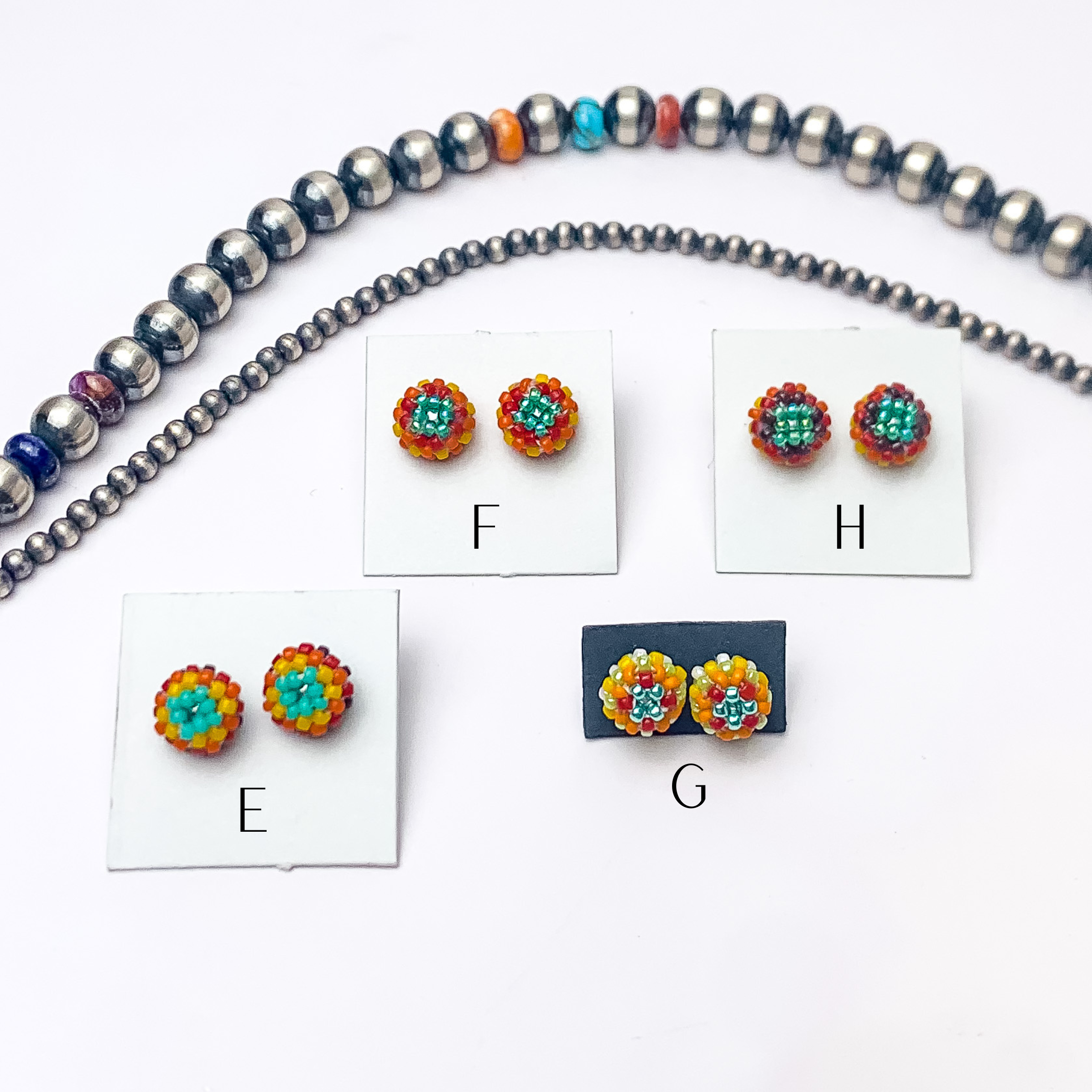 Navajo | Navajo Handmade Beaded Stud Earrings in Turquoise, Yellow, and Red - Giddy Up Glamour Boutique