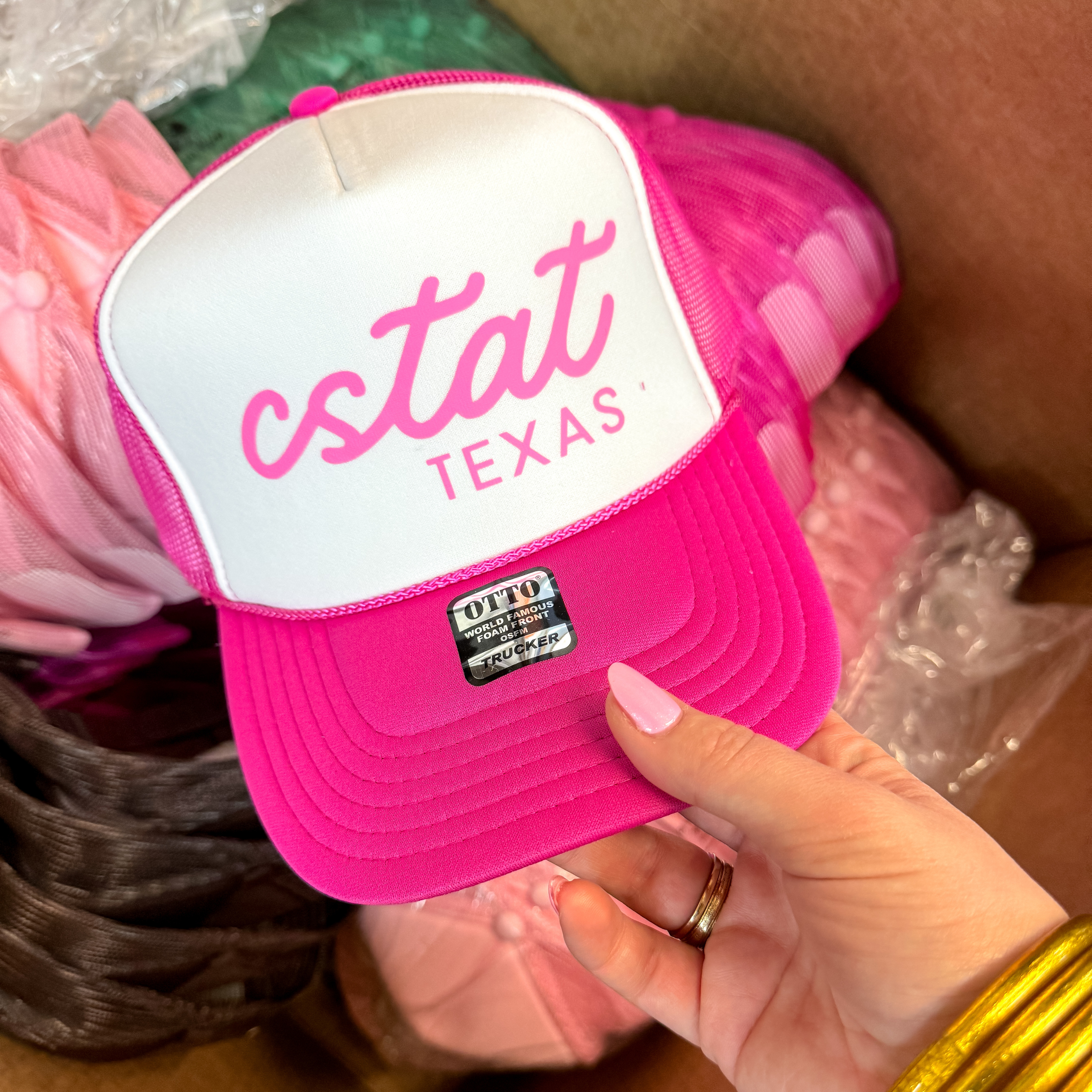 CSTAT Texas Foam Trucker Hat in Hot Pink and White - Giddy Up Glamour Boutique