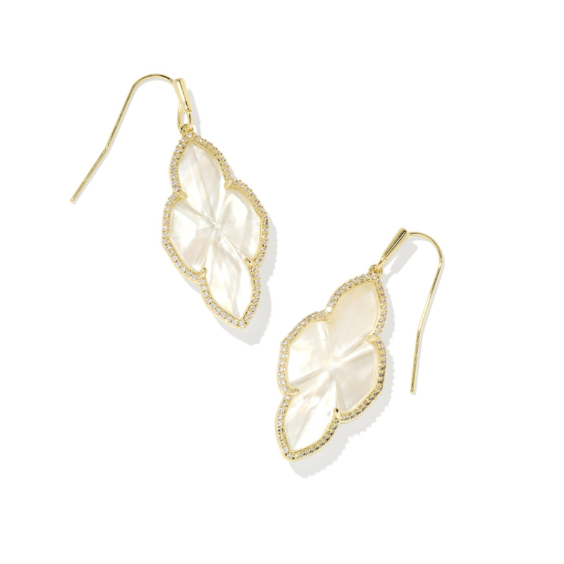 Kendra Scott Abbie Gold Drop Earrings in Ivory Mother Of Pearl