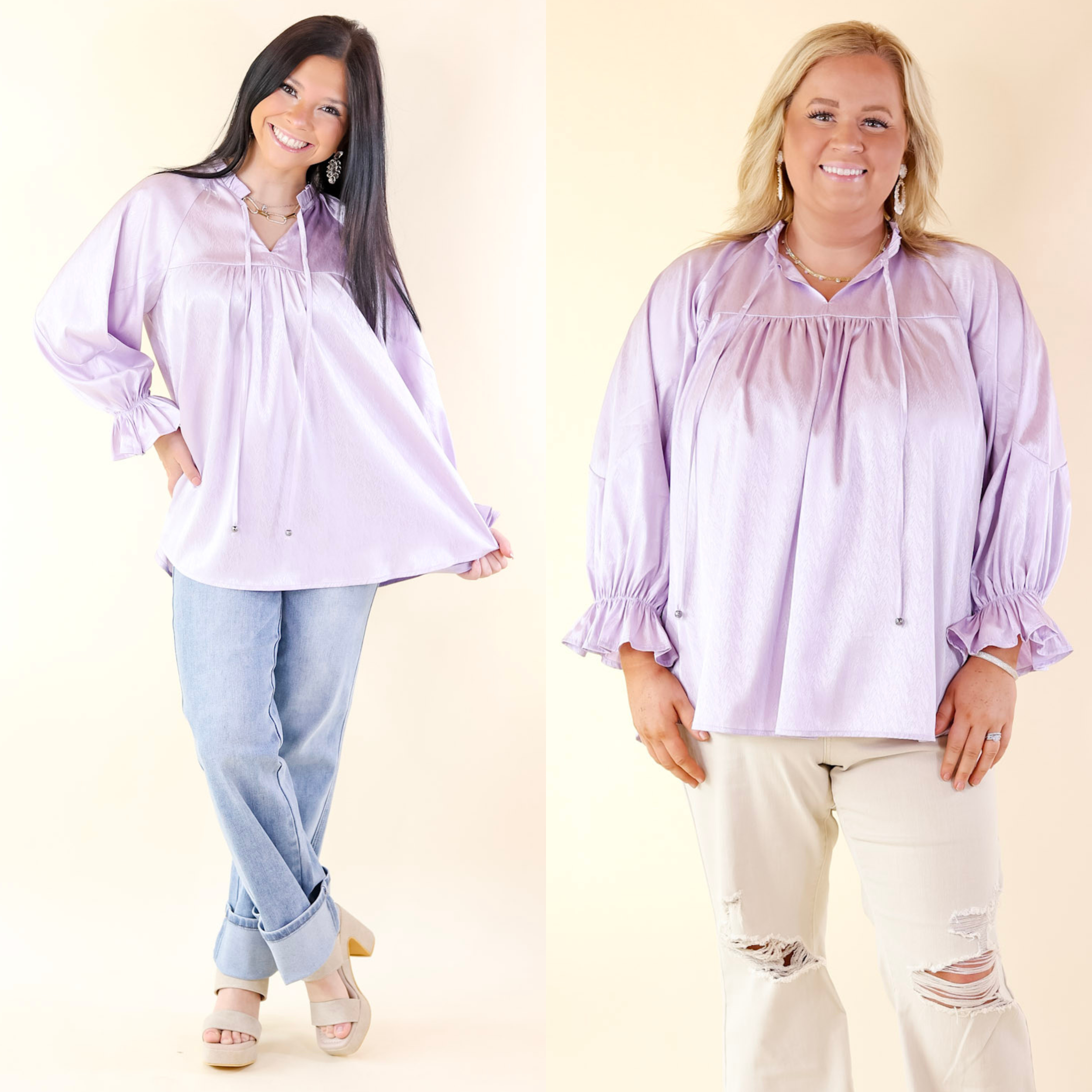Sunset Situation Front Tie Keyhole Blouse in Lavender Purple