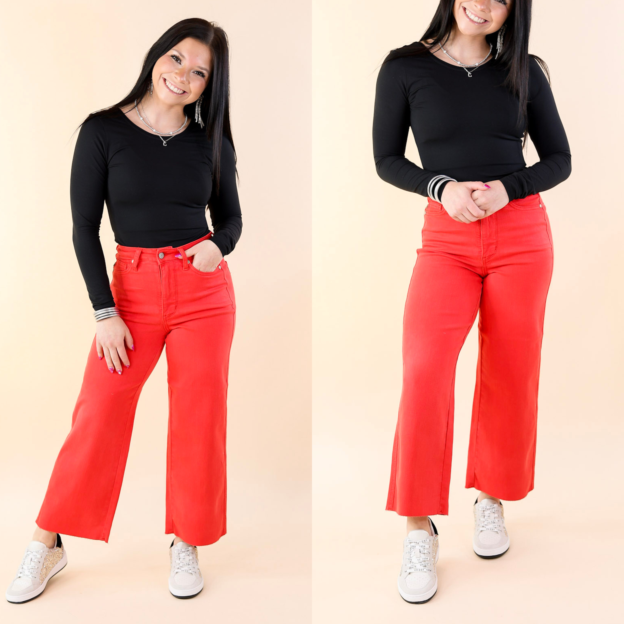 Judy Blue | Sign Me Up Tummy Control Cropped Wide Leg Jeans in Red